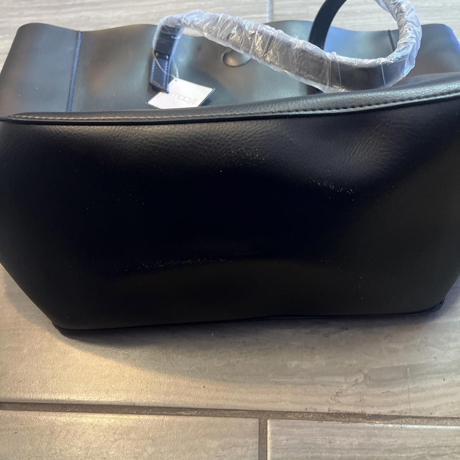 Macys Macy's Black Faux Leather Blue Insides Women's Tote Bag Big Size ONE SIZE - 6 Thumbnail