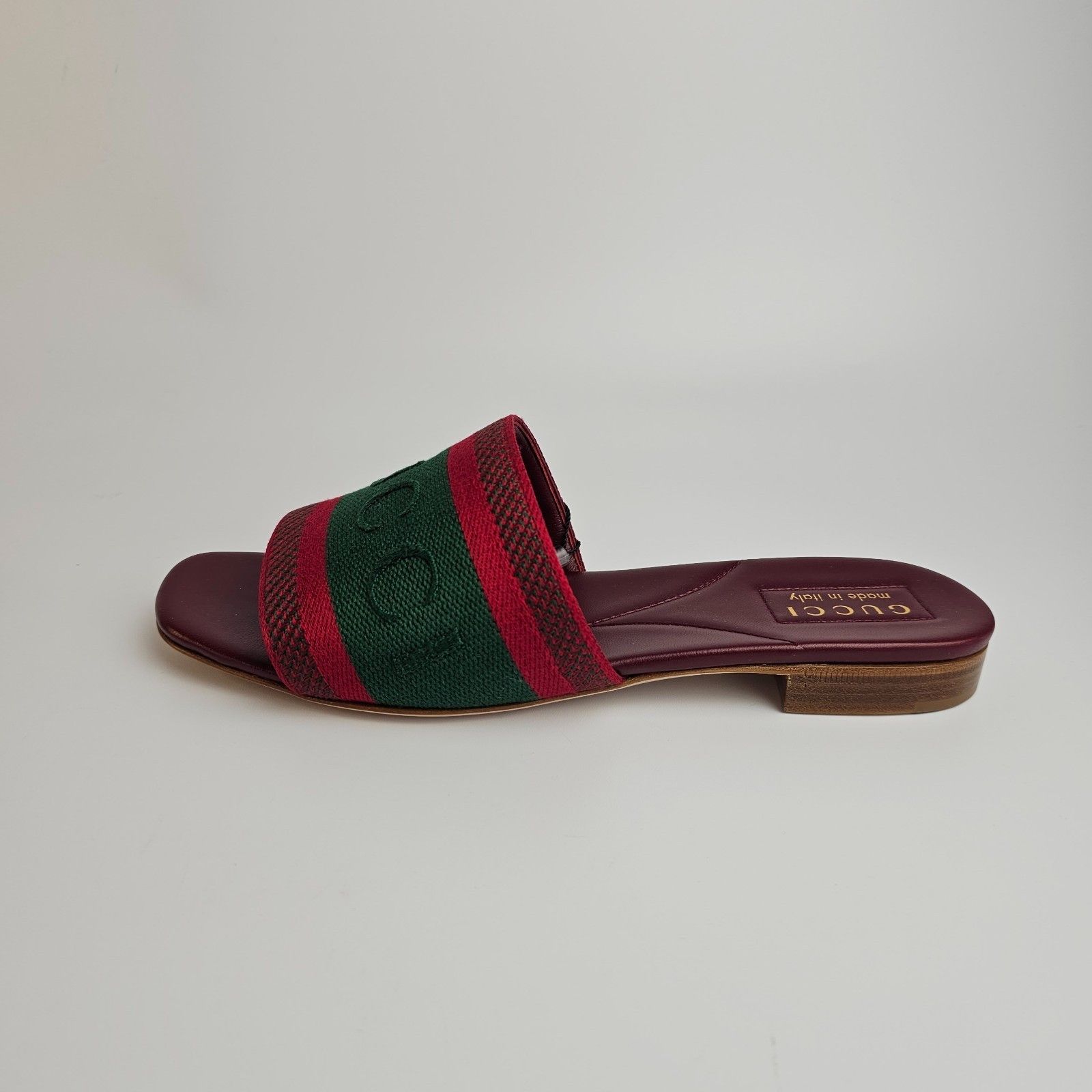 Gucci GUCCI Green/Red Cotton Web Slide Sandals New & Auth Size US 11 / IT 41 - 9 Thumbnail