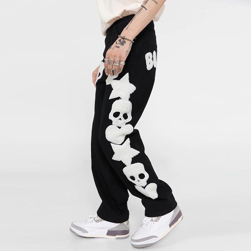 Japanese Brand Skull and Five Stars Towel Embroidery Ripped Jeans Size US 30 / EU 46 - 2 Thumbnail