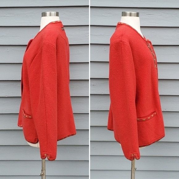 Vintage Vintage 80s Red Boiled Wool Fair Isle lcelandic Ski Apres No Size L / US 10 / IT 46 - 3 Thumbnail