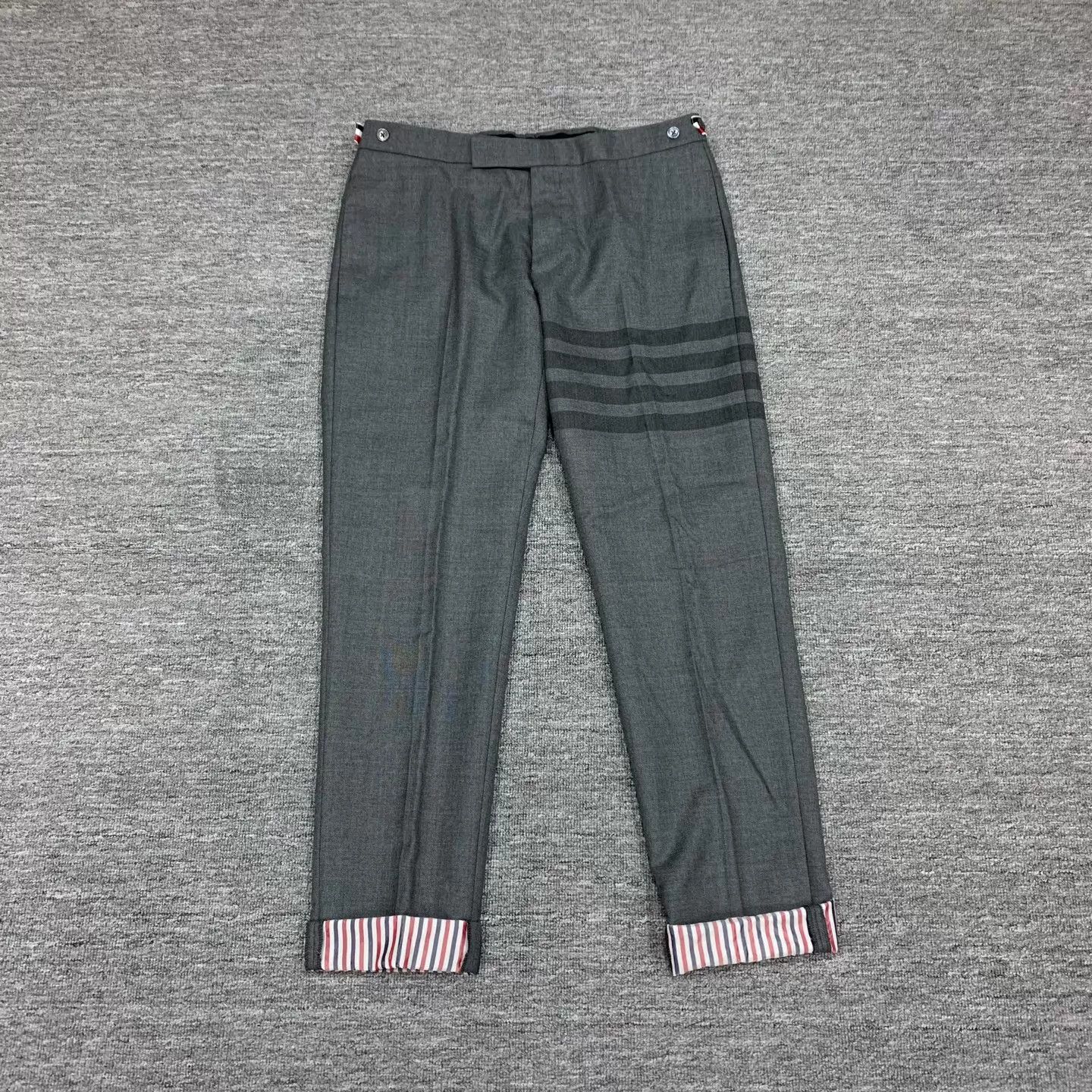 Thom Browne Thom Browne Gray 4-Bar Stripe Wool Trousers OS Size US 30 / EU 46 - 1 Thumbnail