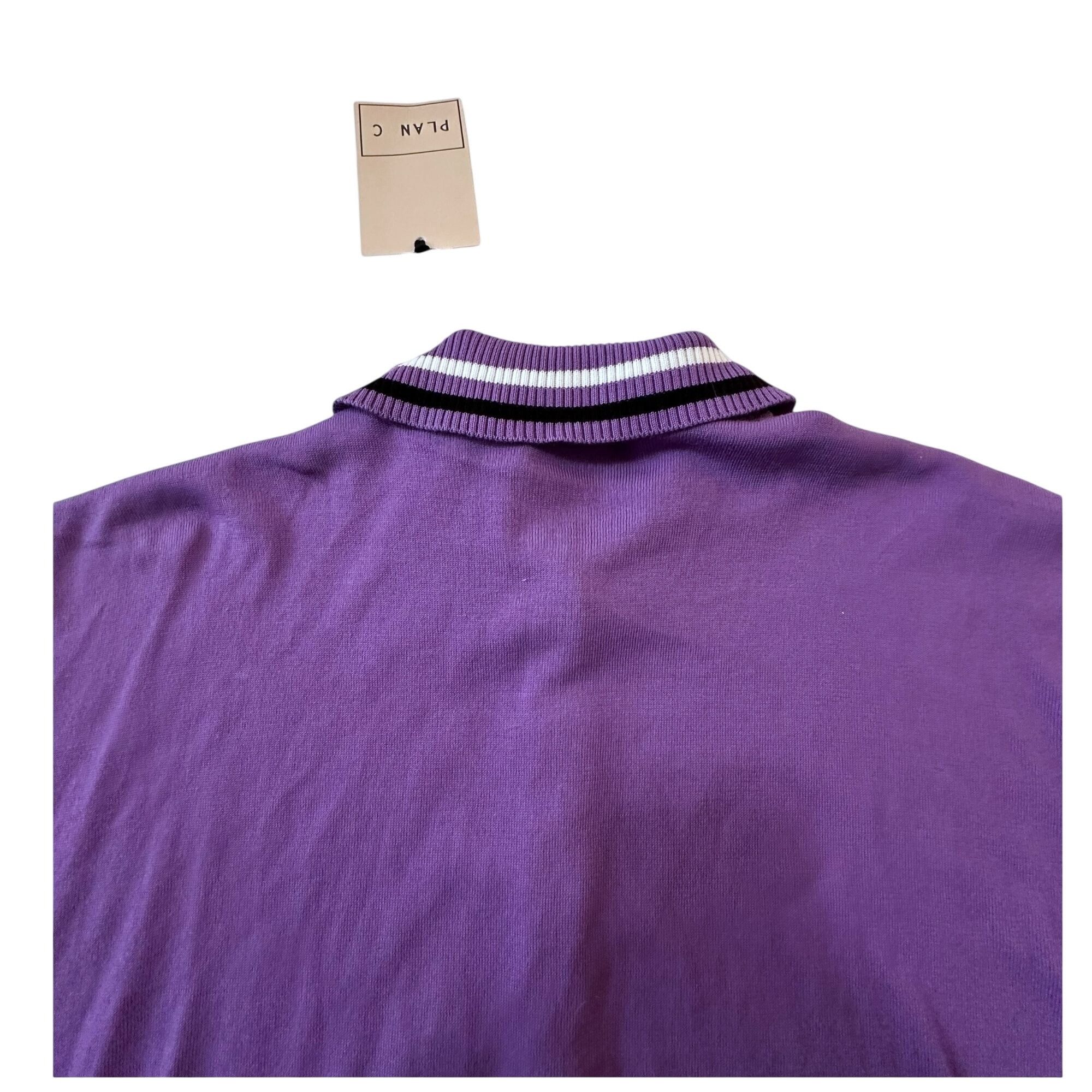 Plan C Plan C Striped Collar Cotton Knit Polo, Lavender, Size 42 IT Size M / US 6-8 / IT 42-44 - 12 Thumbnail