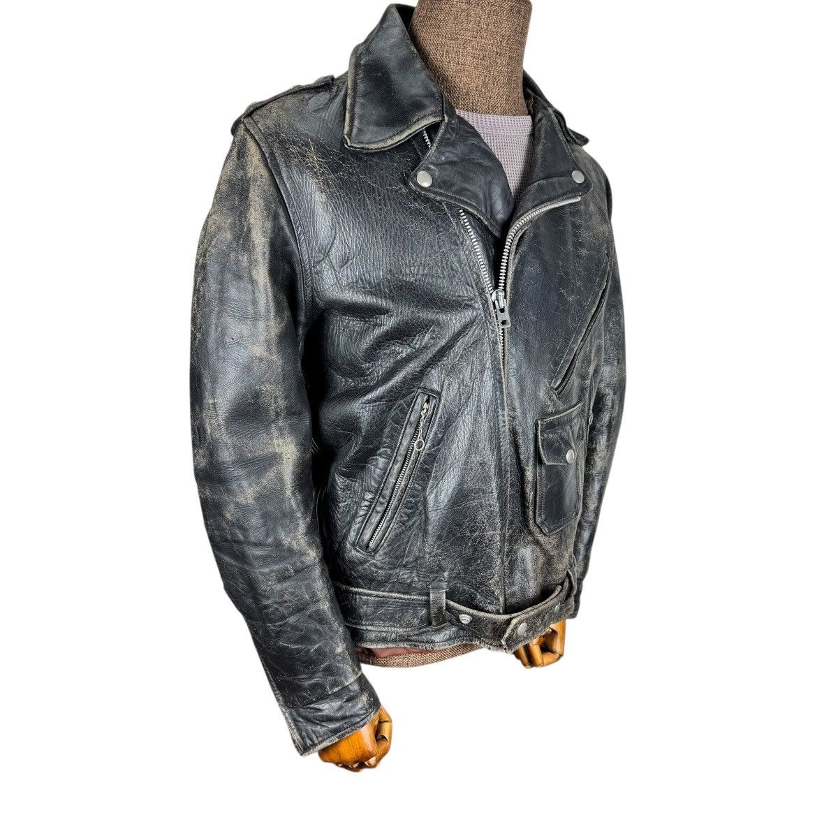 Genuine Leather 🌟VINTAGE 50s STEERHIDE ONE STUDS MOTORCYCLE LEATHER JACKET Size US M / EU 48-50 / 2 - 2 Thumbnail