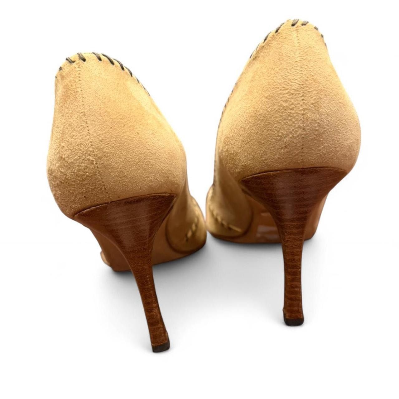 Manolo Blahnik Vintage Manolo Blahnik Suede Peep Toe Pumps Camel Size US 8.5 / IT 38.5 - 6 Thumbnail