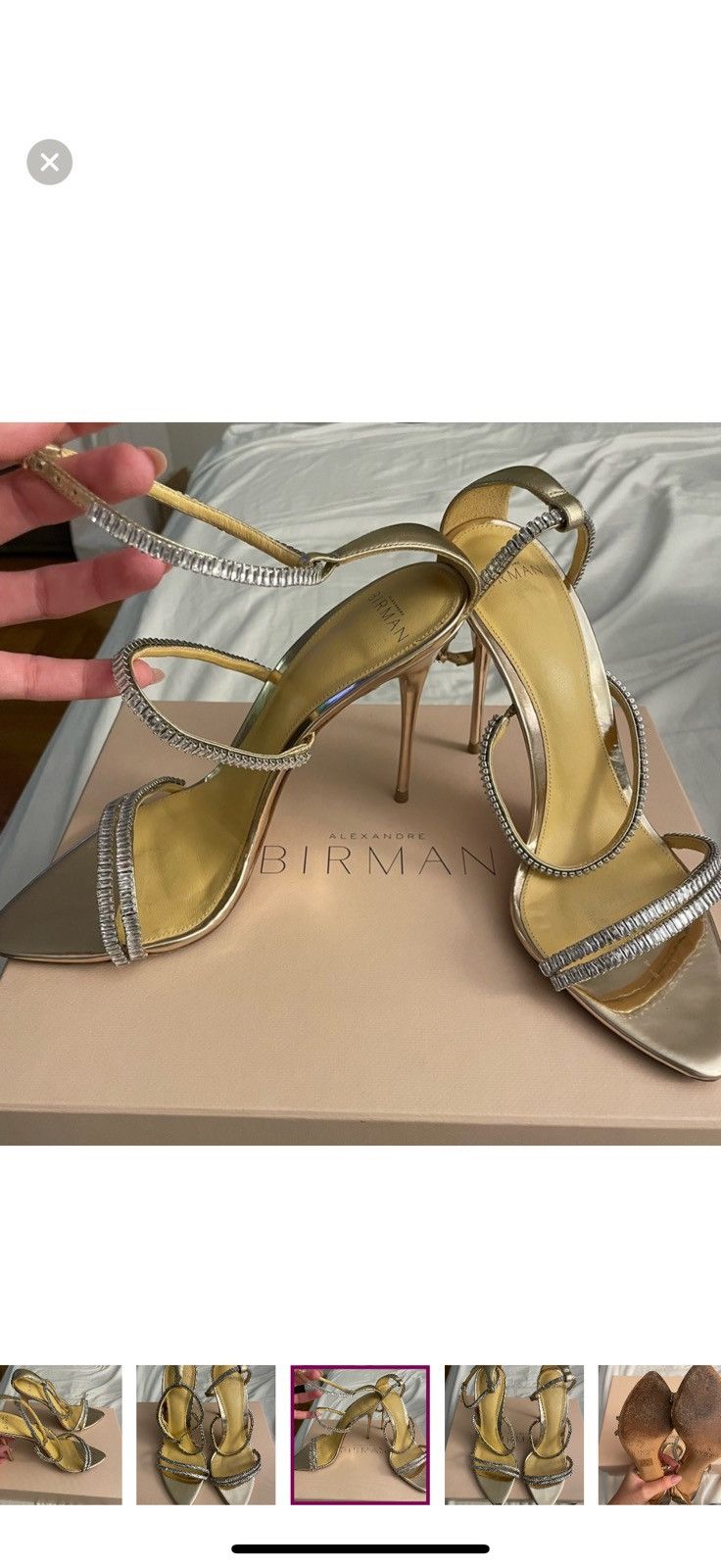 Alexandre Birman Alexandre Birman Lacy Zircone Gold Metallic Sandals Size US 9 / IT 39 - 6 Thumbnail