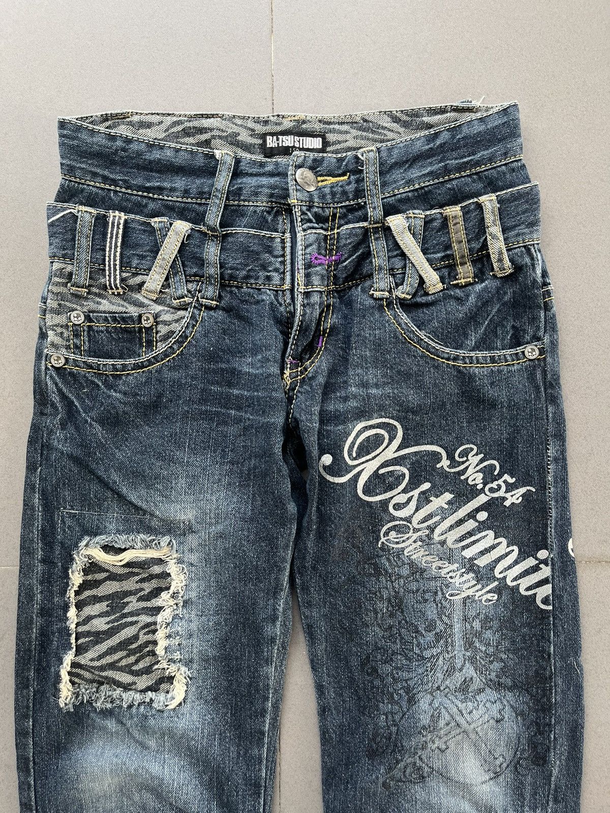 14th Addiction Japanese~Bat-tsu Studio Double Waist Poem Punk Denim Pants Size US 28 / EU 44 - 3 Thumbnail