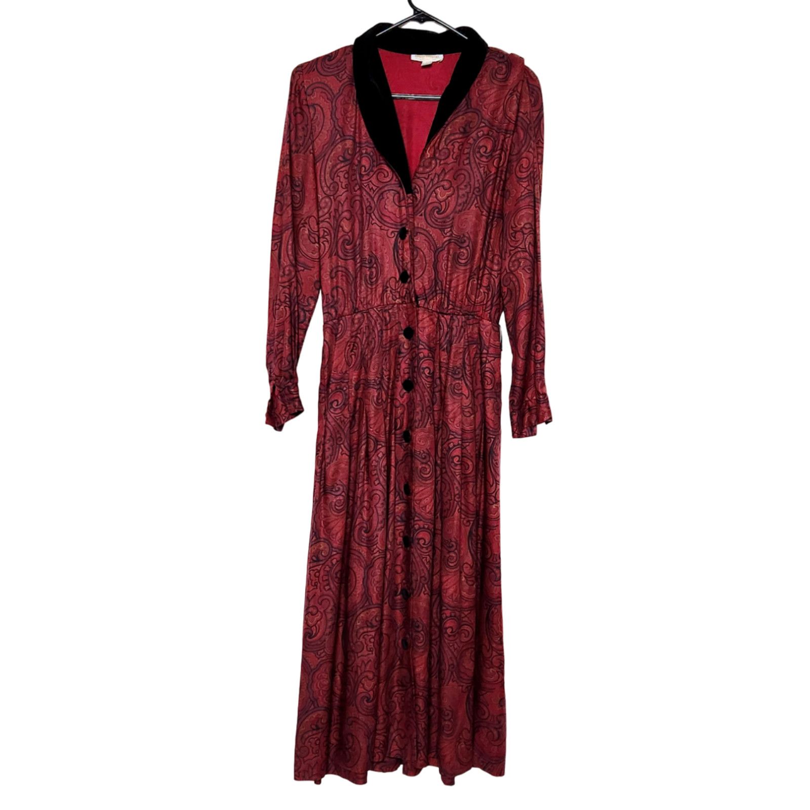image of VTG Brooks Brothers Womens Size 10 Button Up Dress Paisley Pleated Velvet Collar in White