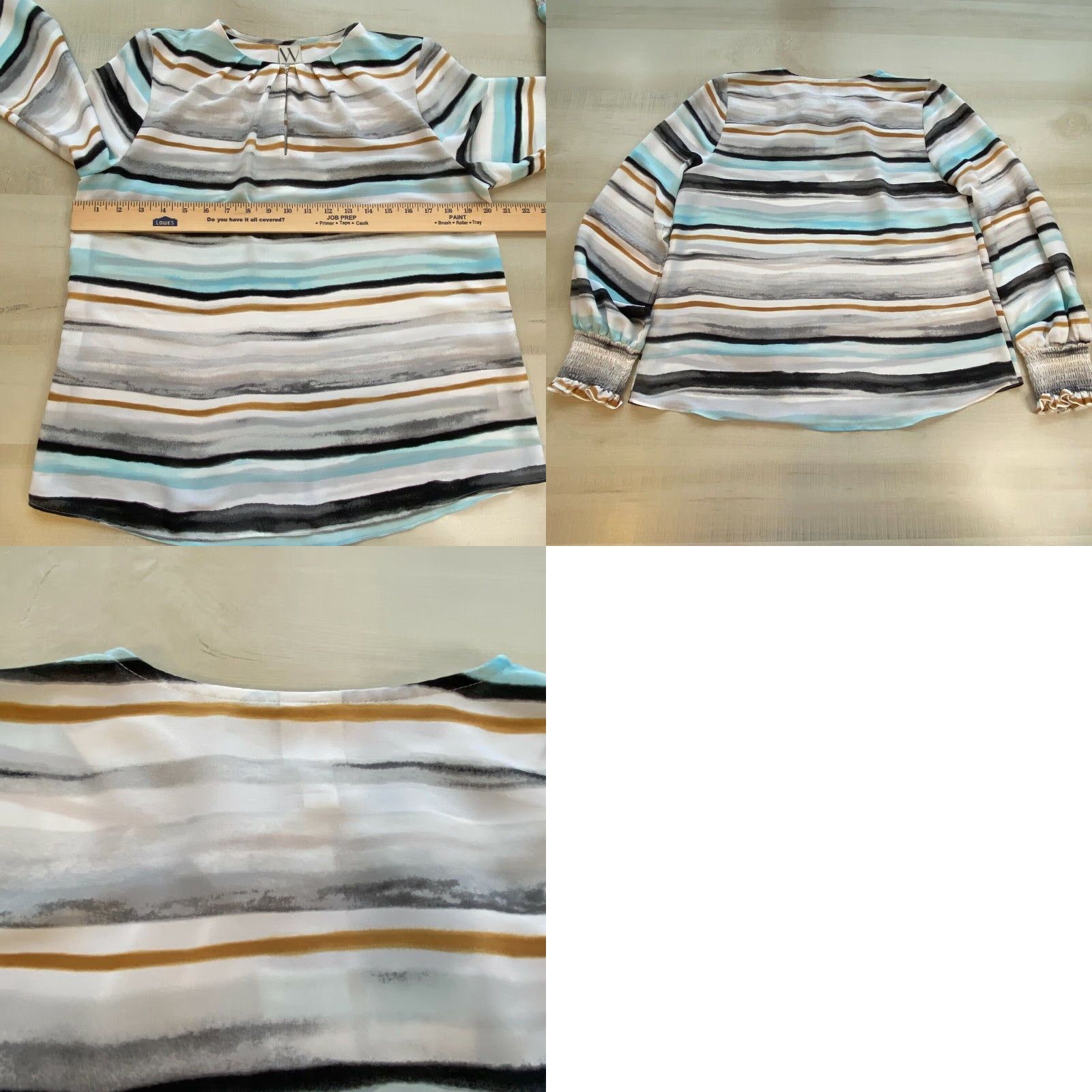 Worthington Worthington Womens Blouse Medium Multicolor Striped Balloon Sleeve Casual Tops Polyester Size M / US 6-8 / IT 42-44 - 8 Thumbnail