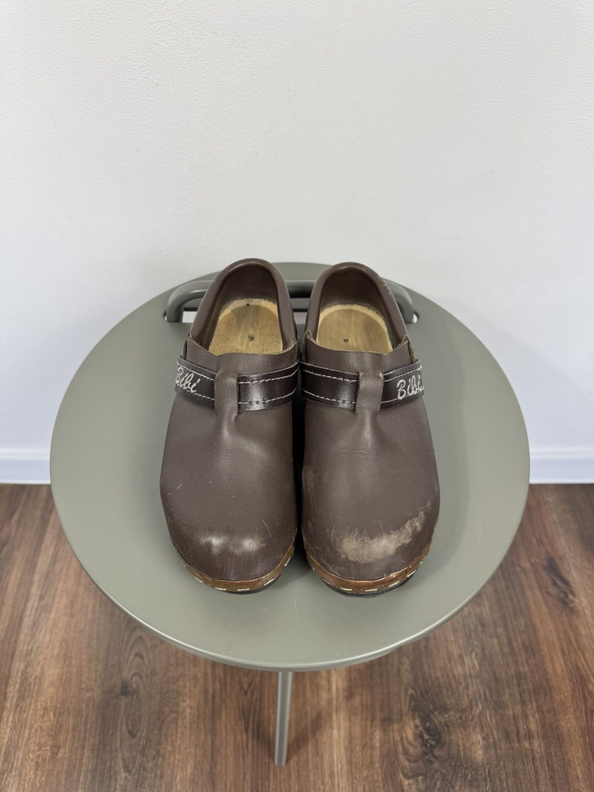 Other Vintage Brown Leather Clogs Wooden Sole Slip On Shoes EU 38 Size US 7 / IT 37 - 2 Thumbnail