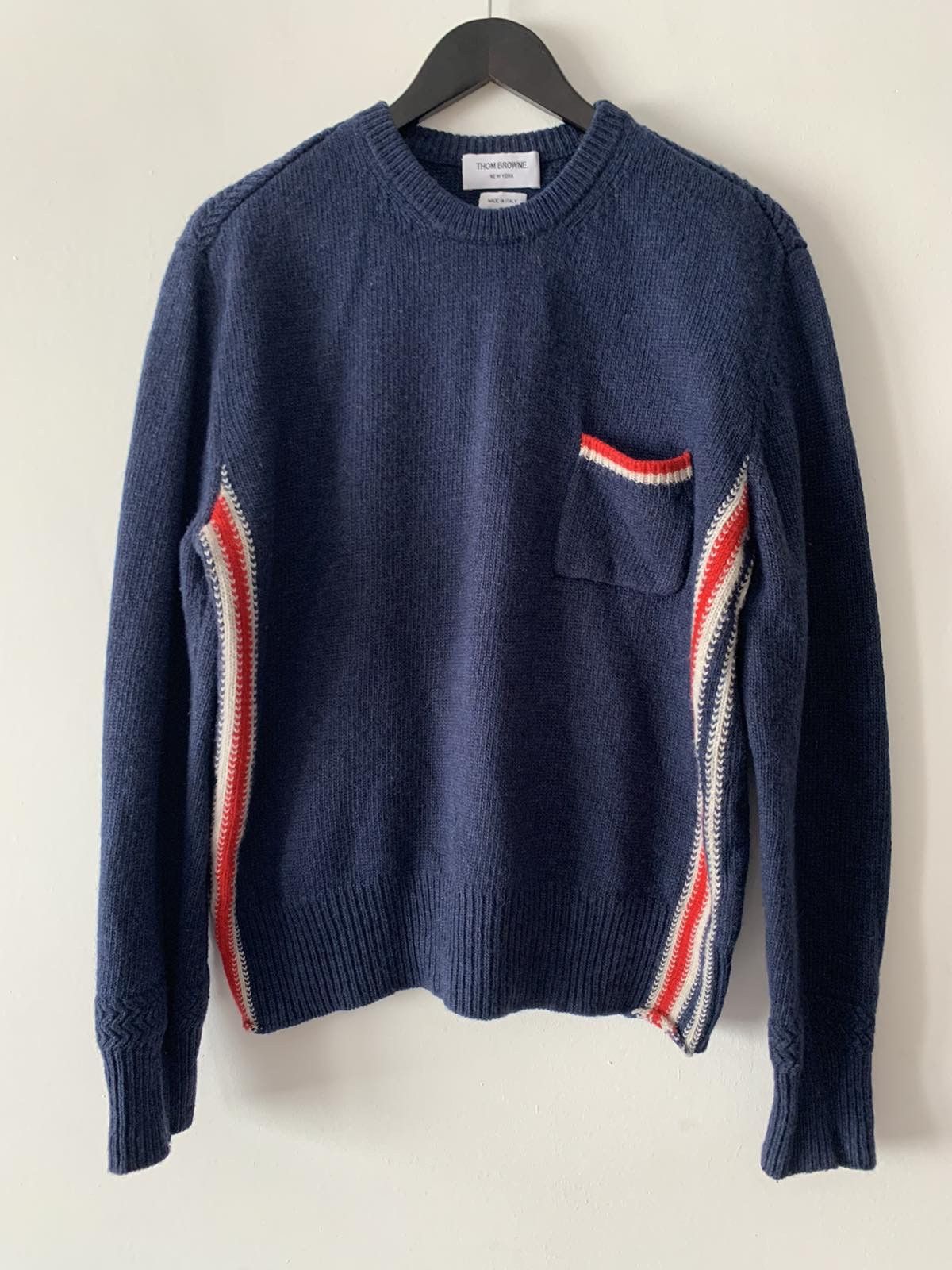 image of Thom Browne Relaxed Intarsia Stripe Sweater in Navy, Men's (Size Medium)