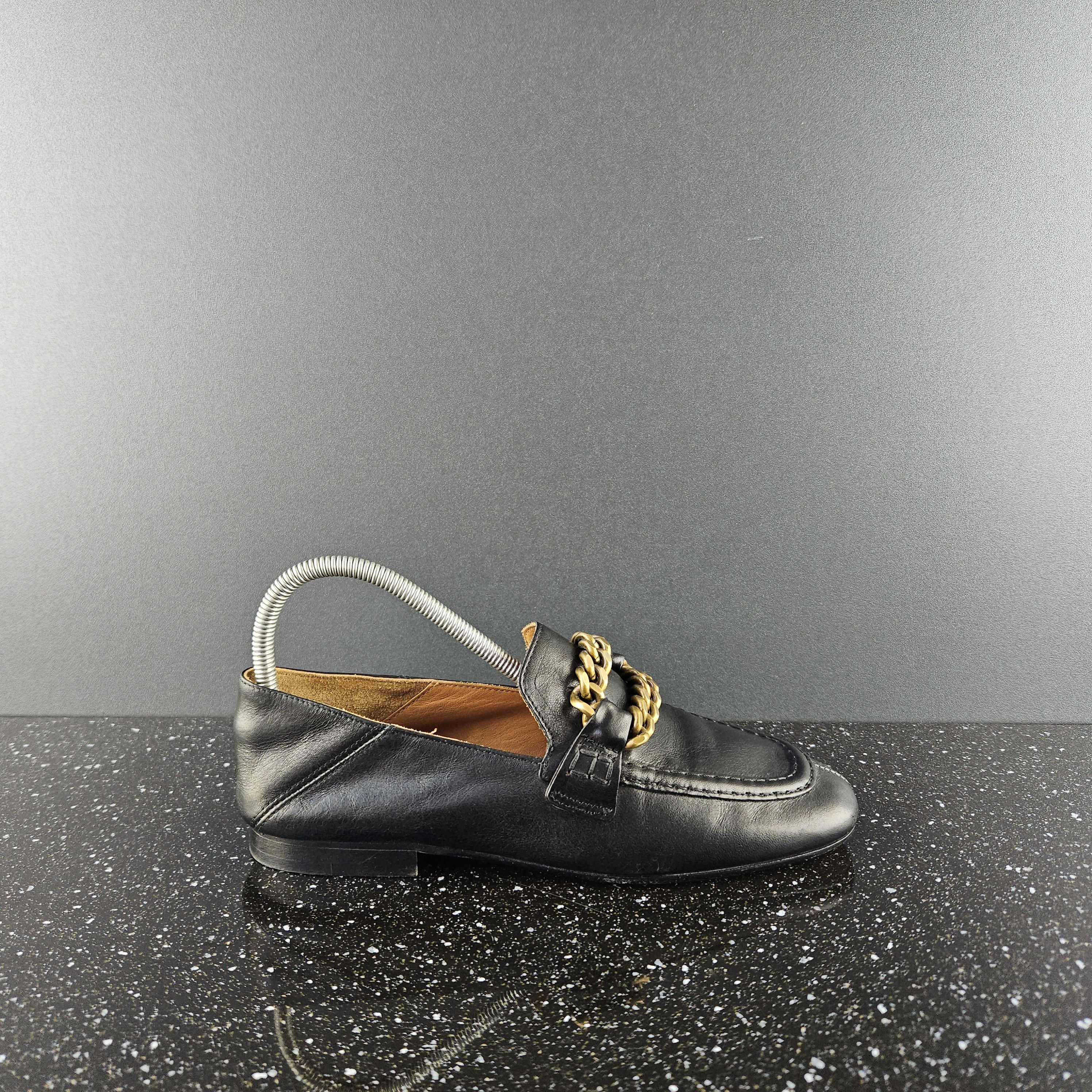 Isabel Marant Isabel Marant Black Leather Gold Chain Heel Loafers (Y0306) Size US 5 / IT 35 - 1 Thumbnail