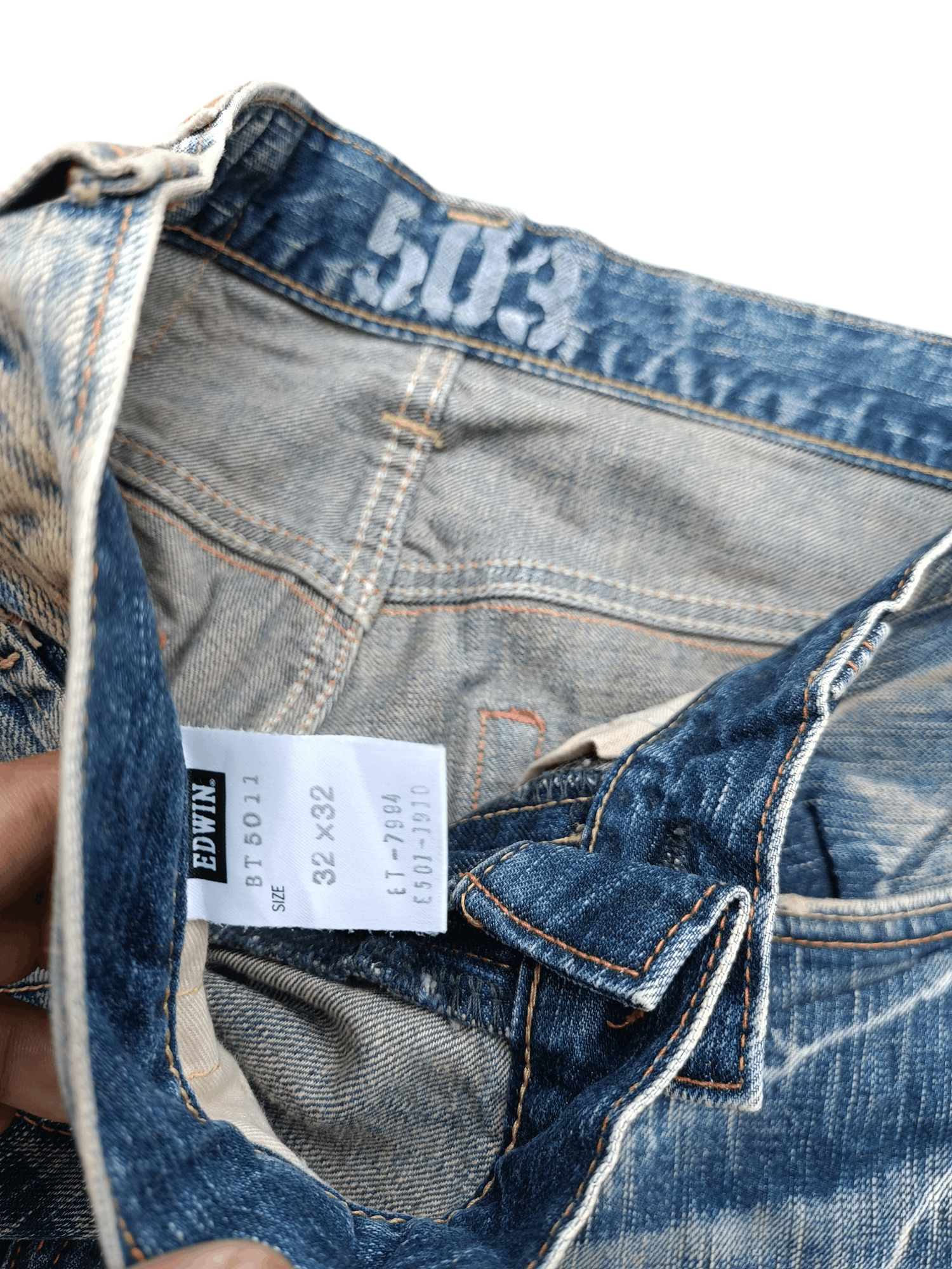 Edwin × Japanese Brand Edwin 503 Blue Trip Slim Washed Blue Whisker Denim Size US 32 / EU 48 - 13 Thumbnail
