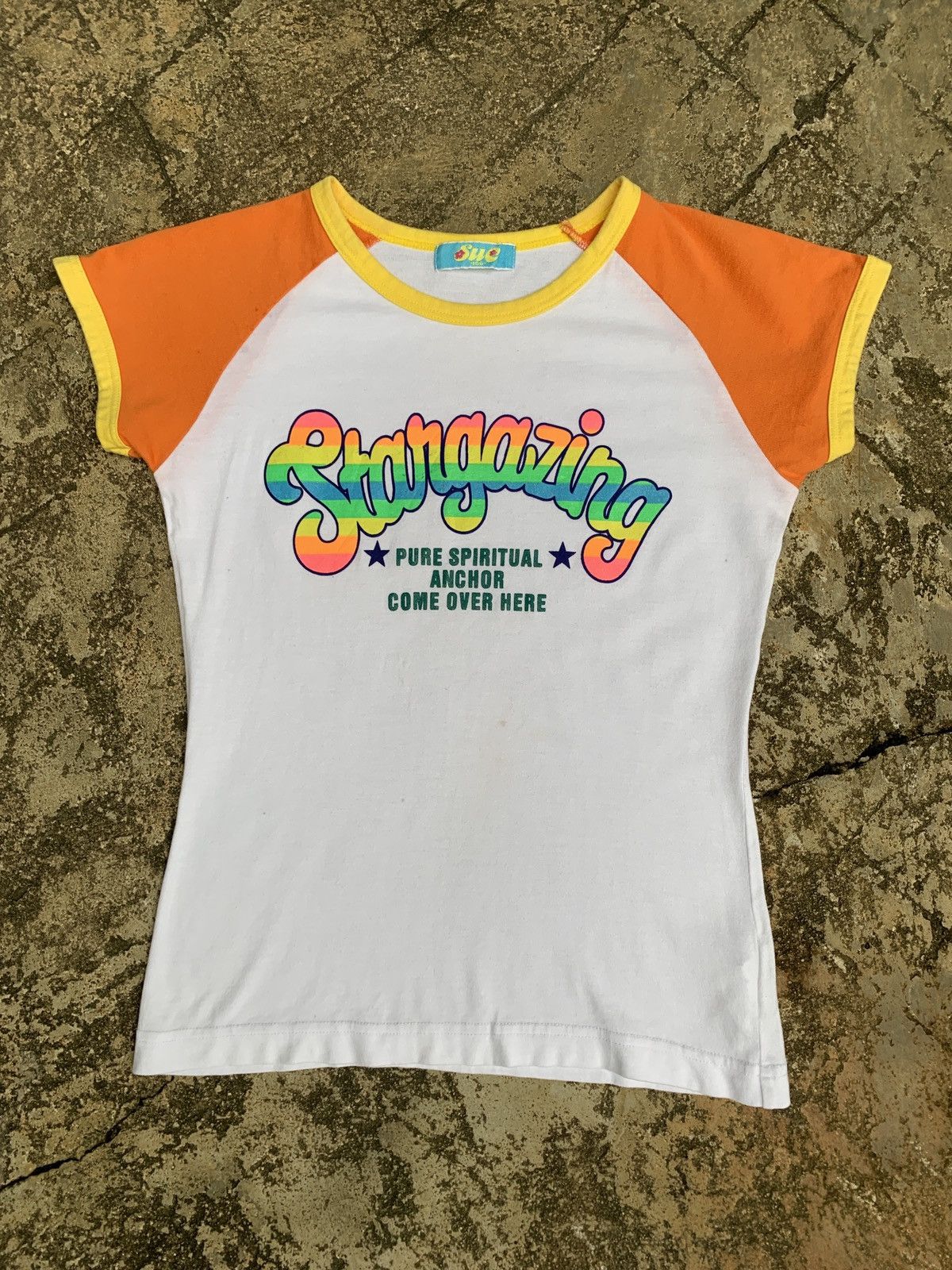 y2k Sue Japan Stargazing Rainbow Graphic Ringer Top