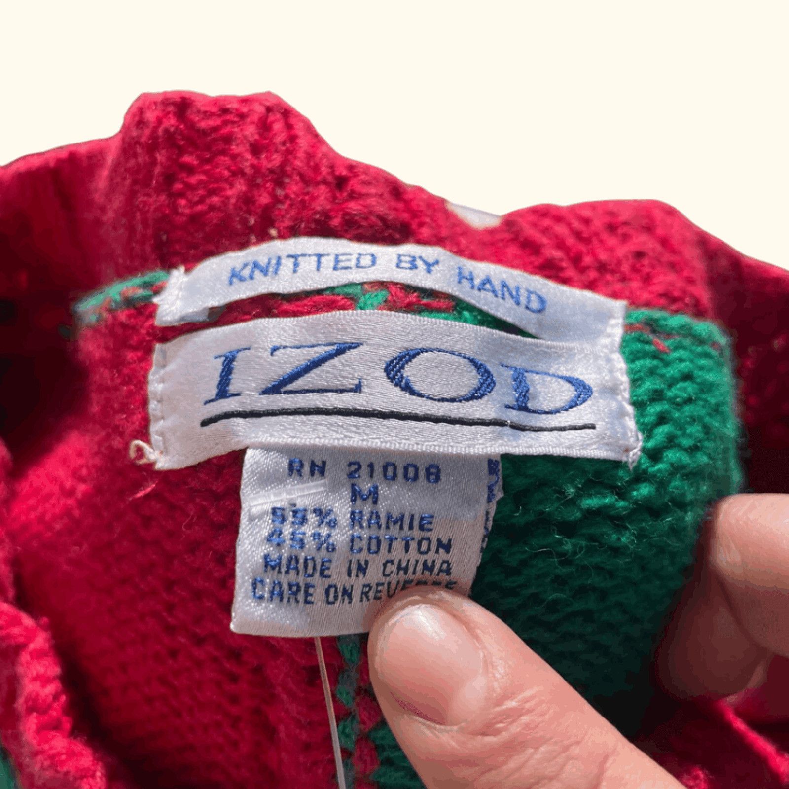 Izod VTG Xmas Sweater IZOD Red Green Cable Knit 90s Ugly Sweater Size M / US 6-8 / IT 42-44 - 3 Thumbnail