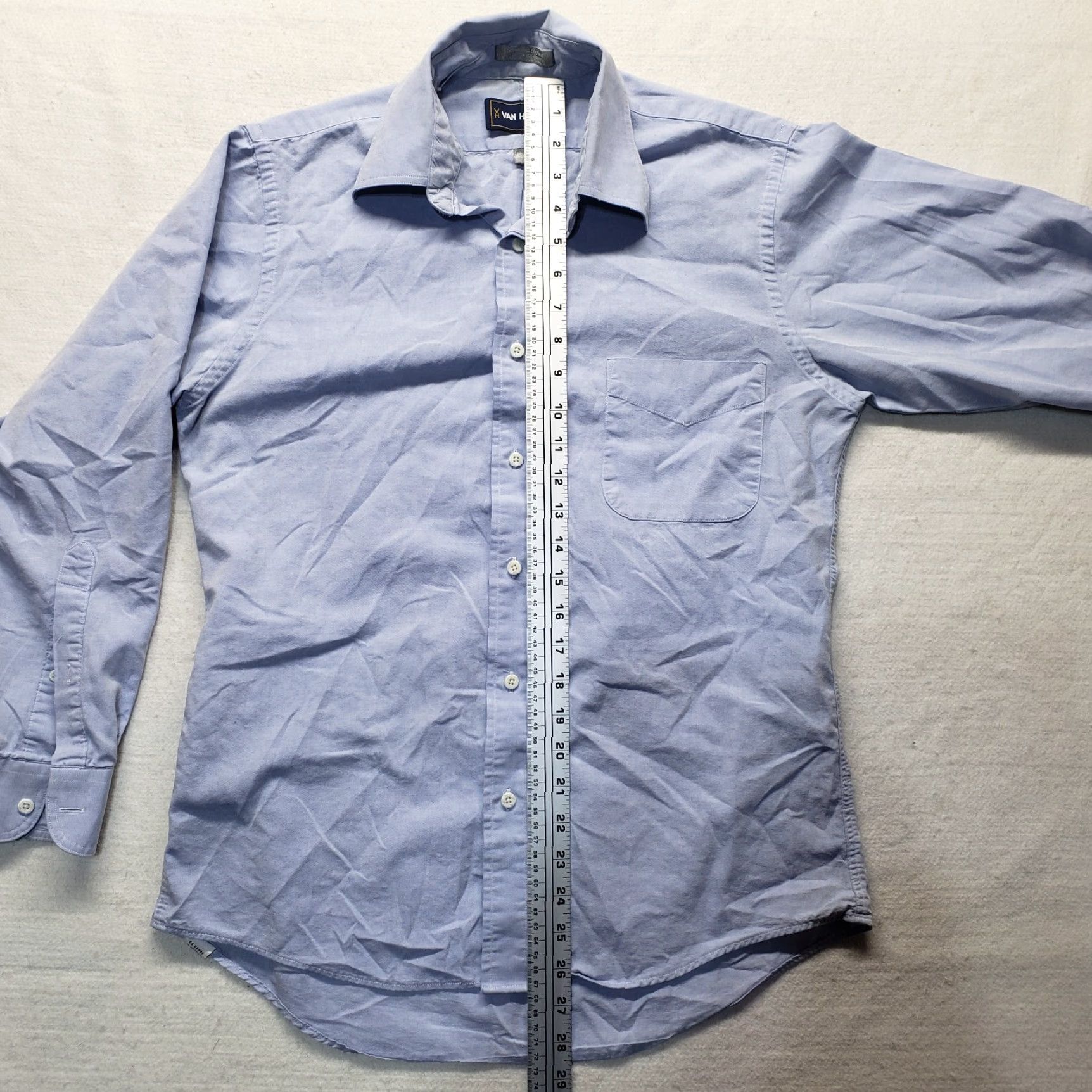 Van Heusen Van Heusen Shirt Blue Solid Button Up Long Sleeve Adult Mens Size 15 32 Regular Cotton Blend Polyester Blend Size US M / EU 48-50 / 2 - 6 Thumbnail