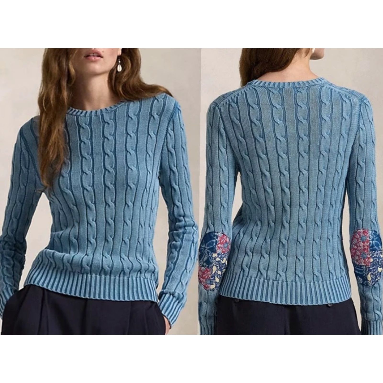 Polo Ralph Lauren VINTAGE Polo Ralph Lauren Indigo Patchwork Elbow Knit Sweater XL Women Blue Patchwork Indigo 90s Vintage Polo Ralph Lauren Shirt Women Sizing XL Size XL / US 12-14 / IT 48-50 - 2 Thumbnail