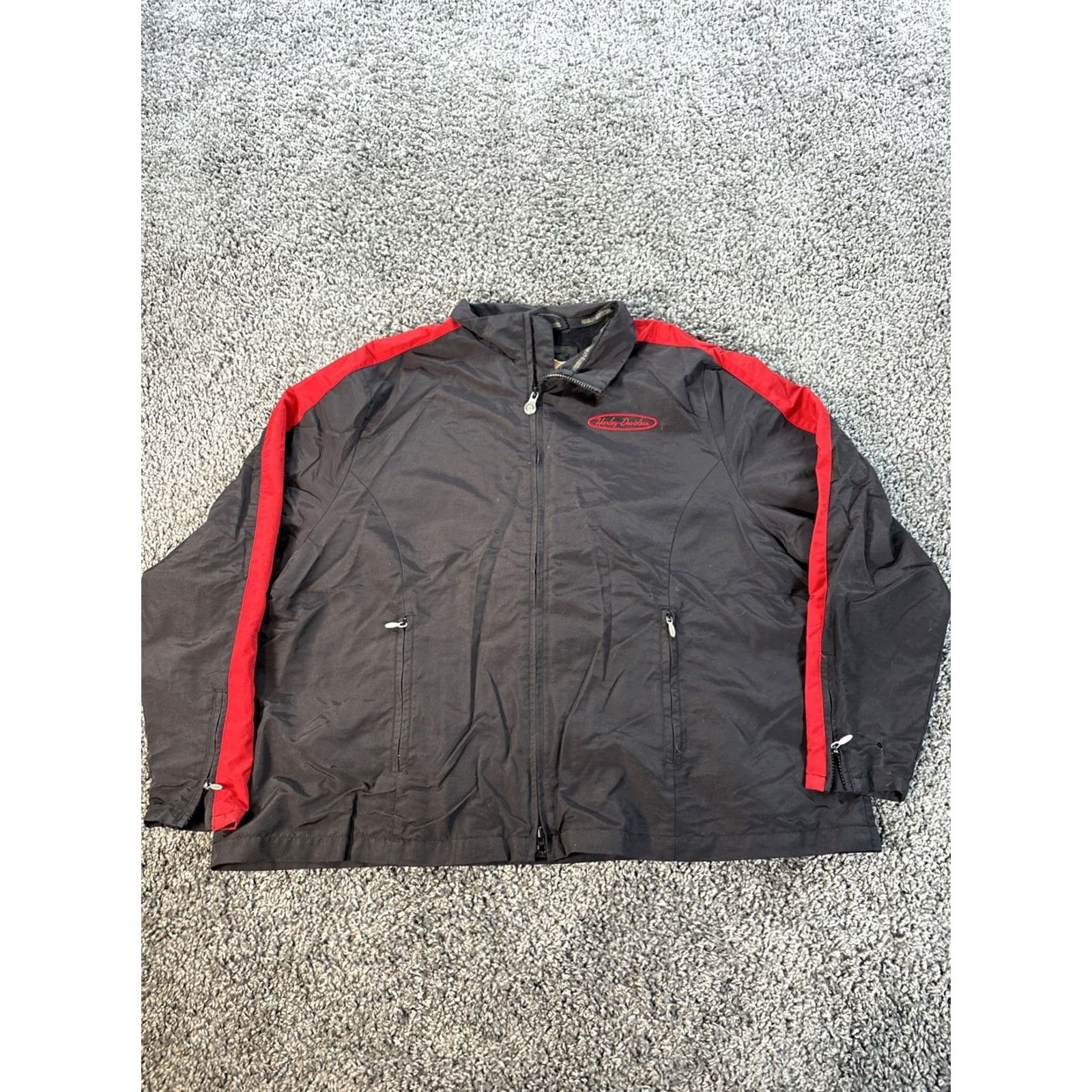 Harley Davidson VINTAGE Harley-Davidson Jacket Mens XL Windbreaker Striped Logo 90s Black Nylon Windbreaker Logo Mens XL 90s Size US XL / EU 56 / 4 - 2 Thumbnail