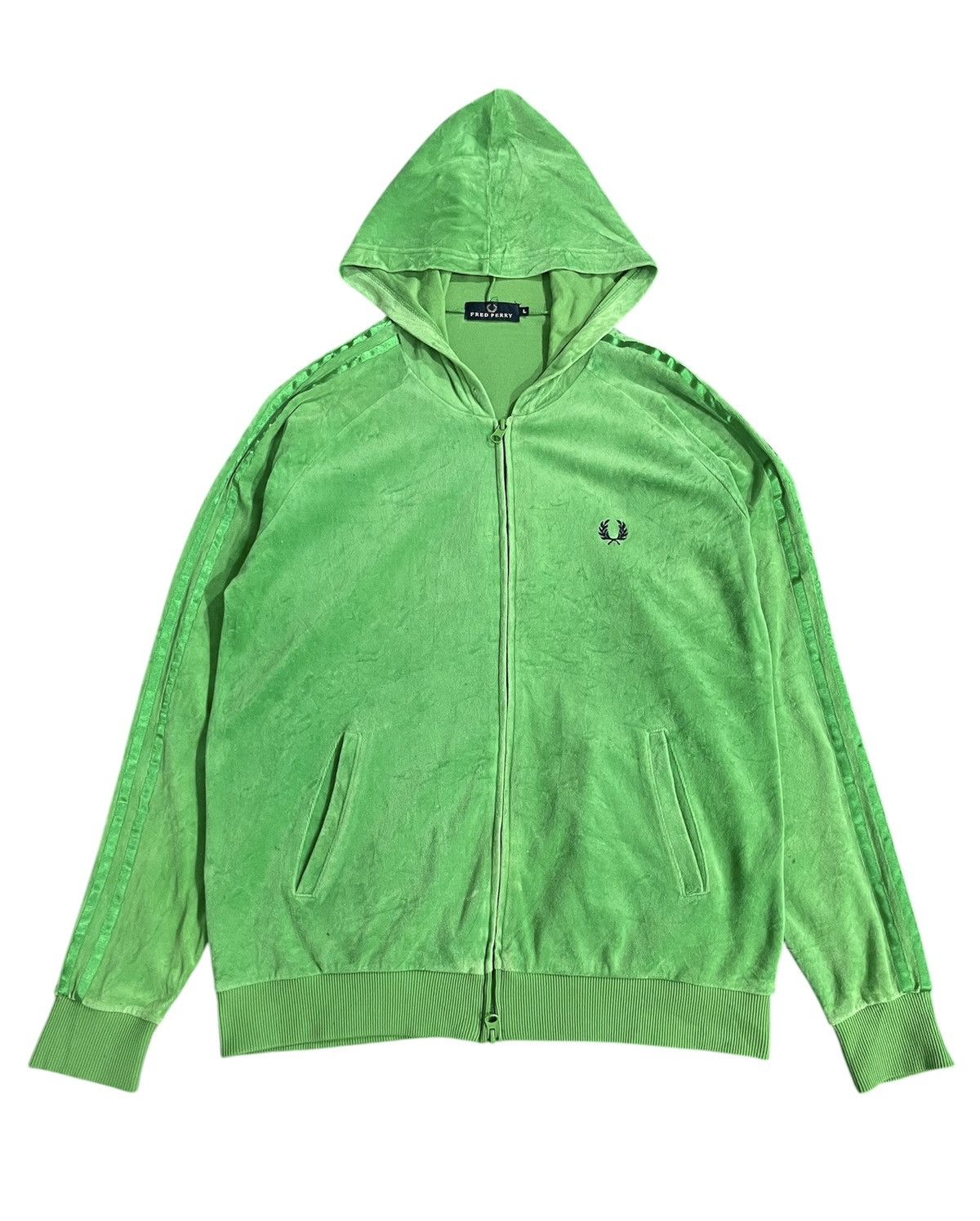 Fred Perry × Vintage Vintage Fred Perry Velvet Green Hoodie Jacket Size US L / EU 52-54 / 3 - 1 Thumbnail