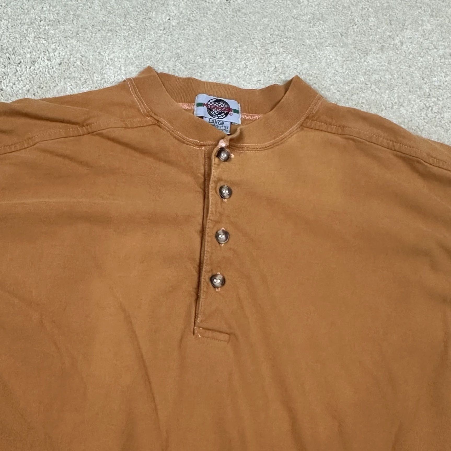 McGregor VINTAGE McGregor Henley Shirt Mens Large Orange Brown 90s USA 90s Button Neck Logo Size US L / EU 52-54 / 3 - 3 Thumbnail