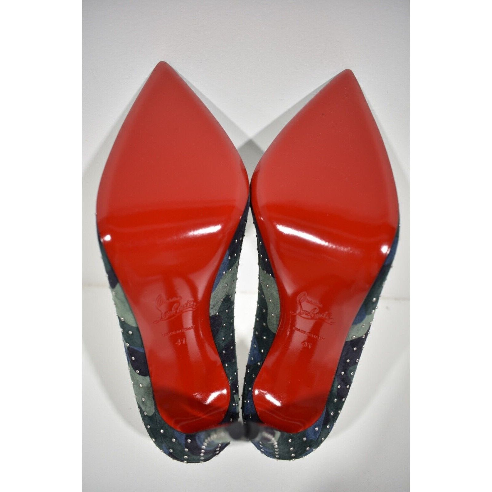 Christian Louboutin Kate Plume 100 Camo Blue Green Suede Classic Heel Pump 41 Size US 11 / IT 41 - 12 Thumbnail