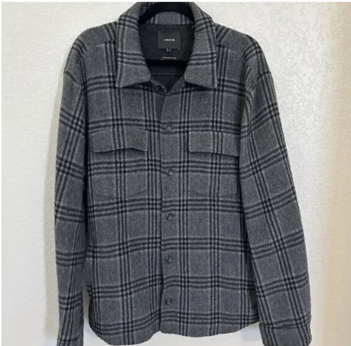 Vince Vince Gray plaid cashmere shirt jacket Size US L / EU 52-54 / 3 - 1 Thumbnail