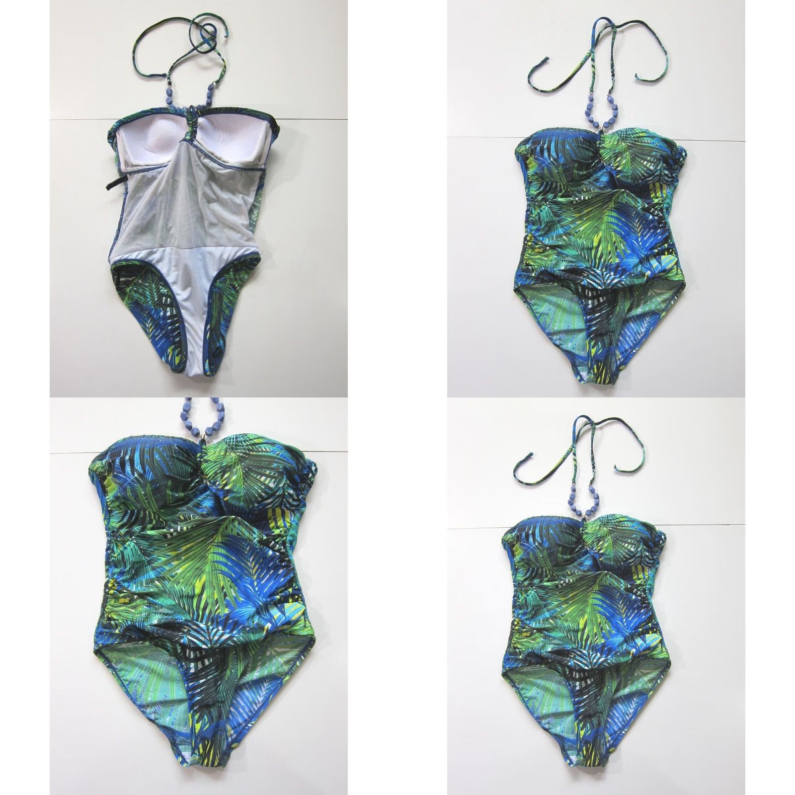 Chaps Chaps Ralph Lauren Green Blue Floral Beaded Halter One Piece Swimsuit Women 8/L Size ONE SIZE - 8 Thumbnail