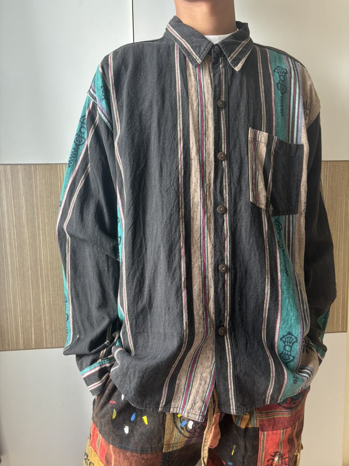 Handmade × Vintage Nepalese Button-up Shirt with Hand Blockprinted design Size US M / EU 48-50 / 2 - 2 Thumbnail