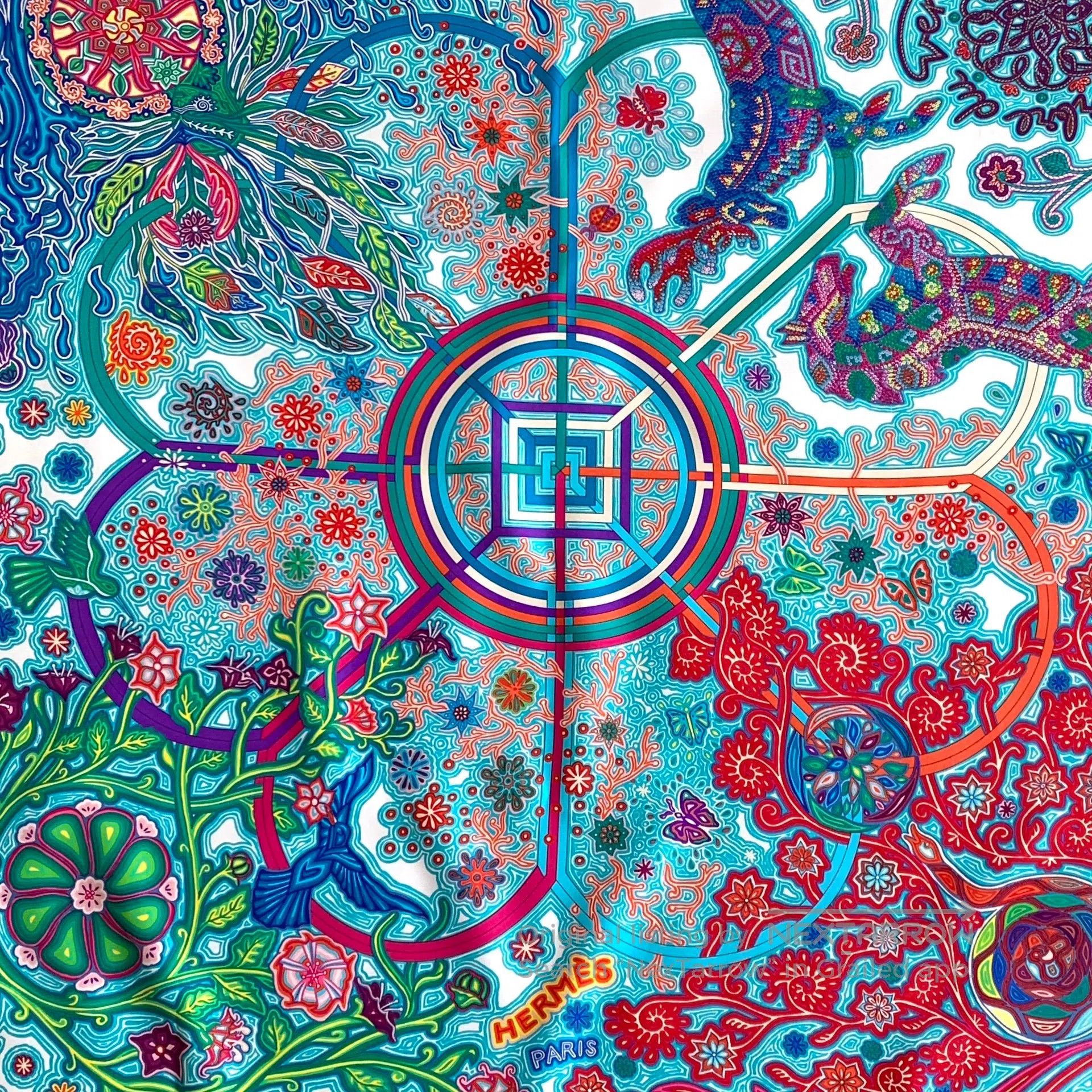Hermes Hermes Blue Wind Tree Pattern Silk Scarf| Size ONE SIZE - 3 Thumbnail