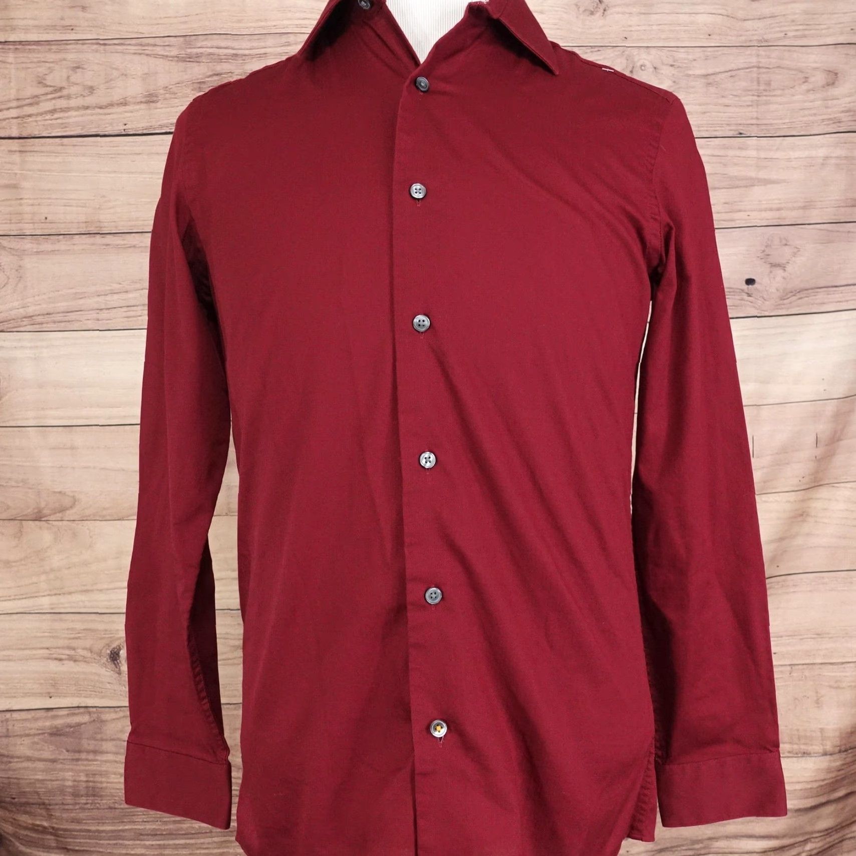 Apt. 9 APT. 9 Shirt Mens 15 32/33 Burgundy Red Slim Fit Easy Care Dress Long Sleeve Size 40R - 3 Thumbnail
