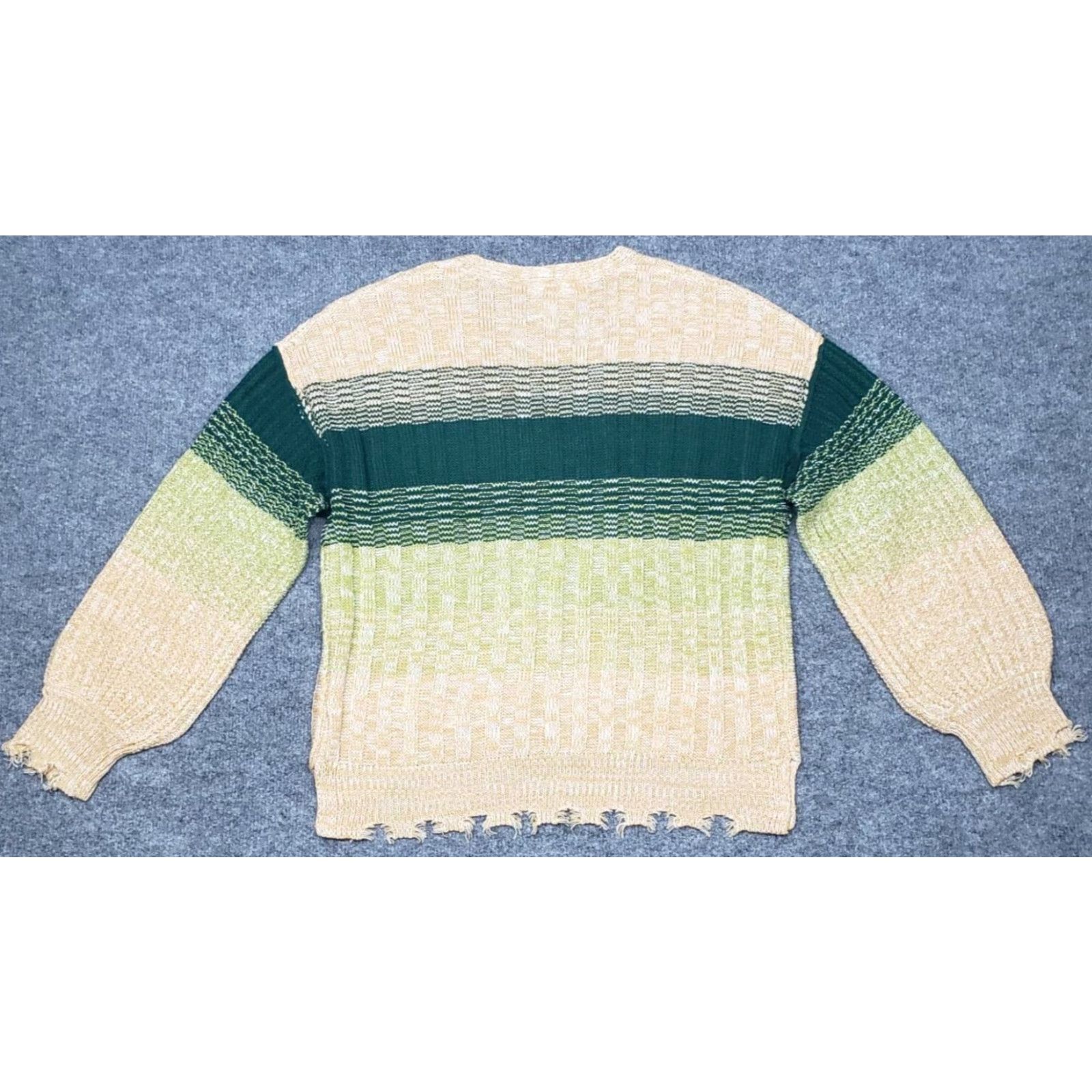 Vintage Rue21 Sweater Womens S Pullover Green Beige Striped Long Sleeve V-Neck Knit New Size S / US 4 / IT 40 - 7 Thumbnail