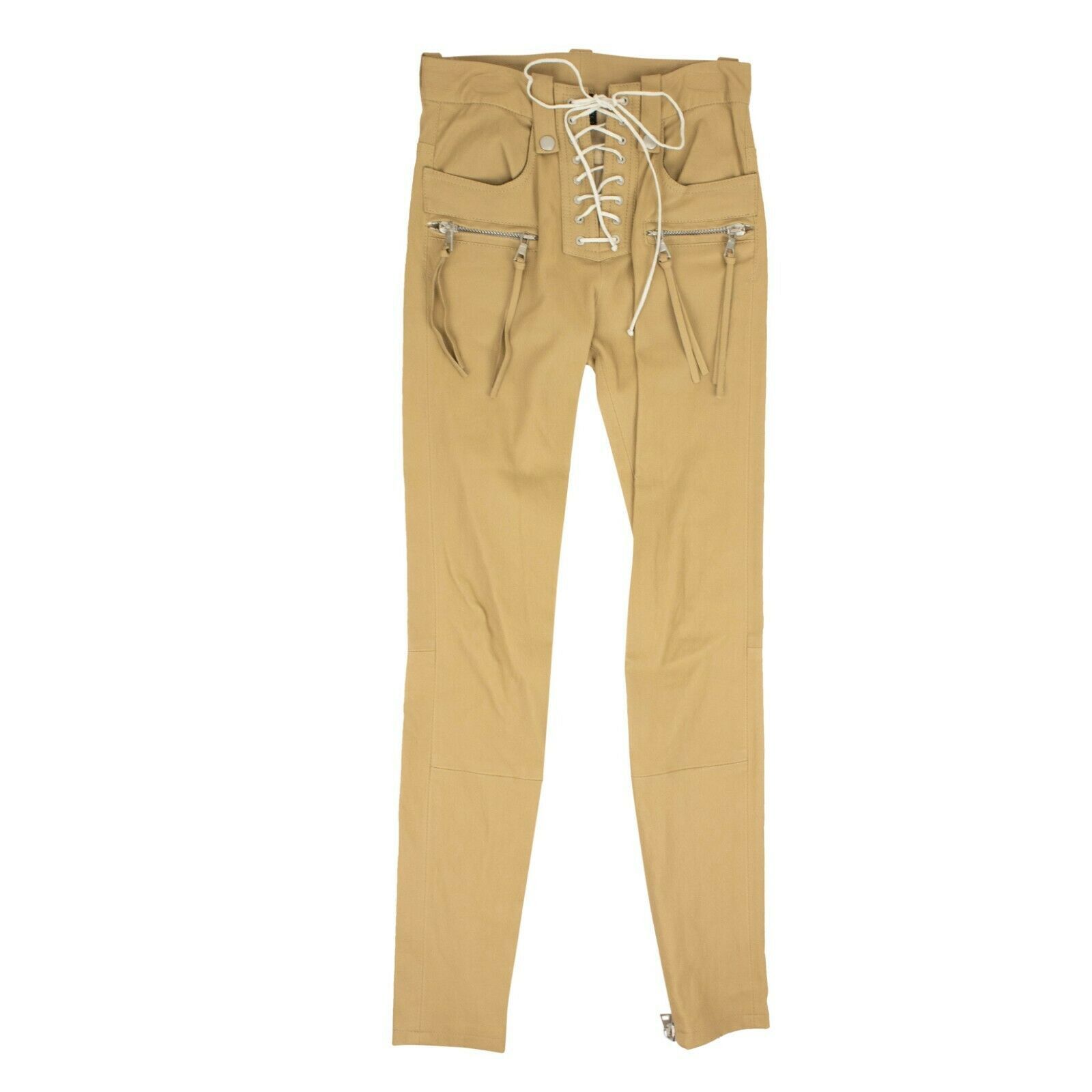 image of Unravel Project Beige Leather Skinny Lace Up Pants Size 26, Women's