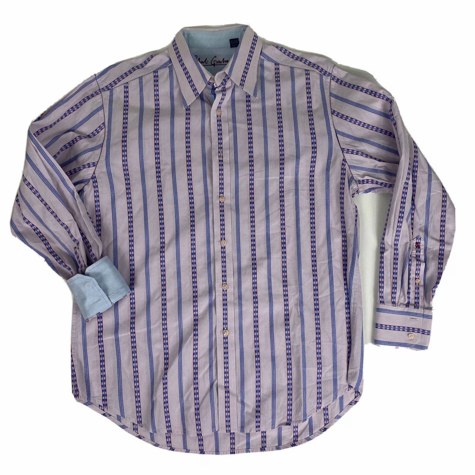 Robert Graham Robert Graham Men’s Button-Up Shirt Striped Sz L Multicolor 100% Cotton Casual Dress Shirt Mens Size US L / EU 52-54 / 3 - 2 Thumbnail