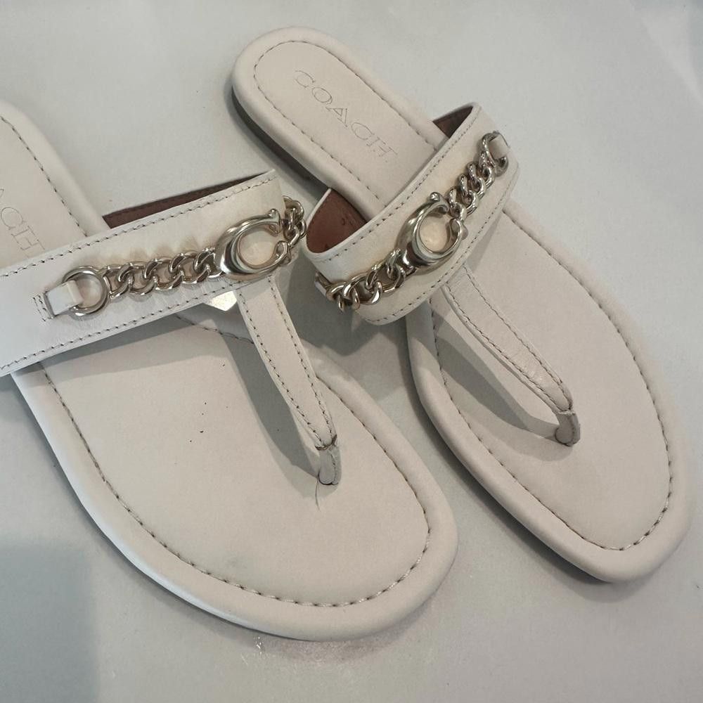 Coach COACH Jaclyn Chalk White Leather Thong Sandal Logo Chain 6.5 Size US 6.5 / IT 36.5 - 3 Thumbnail