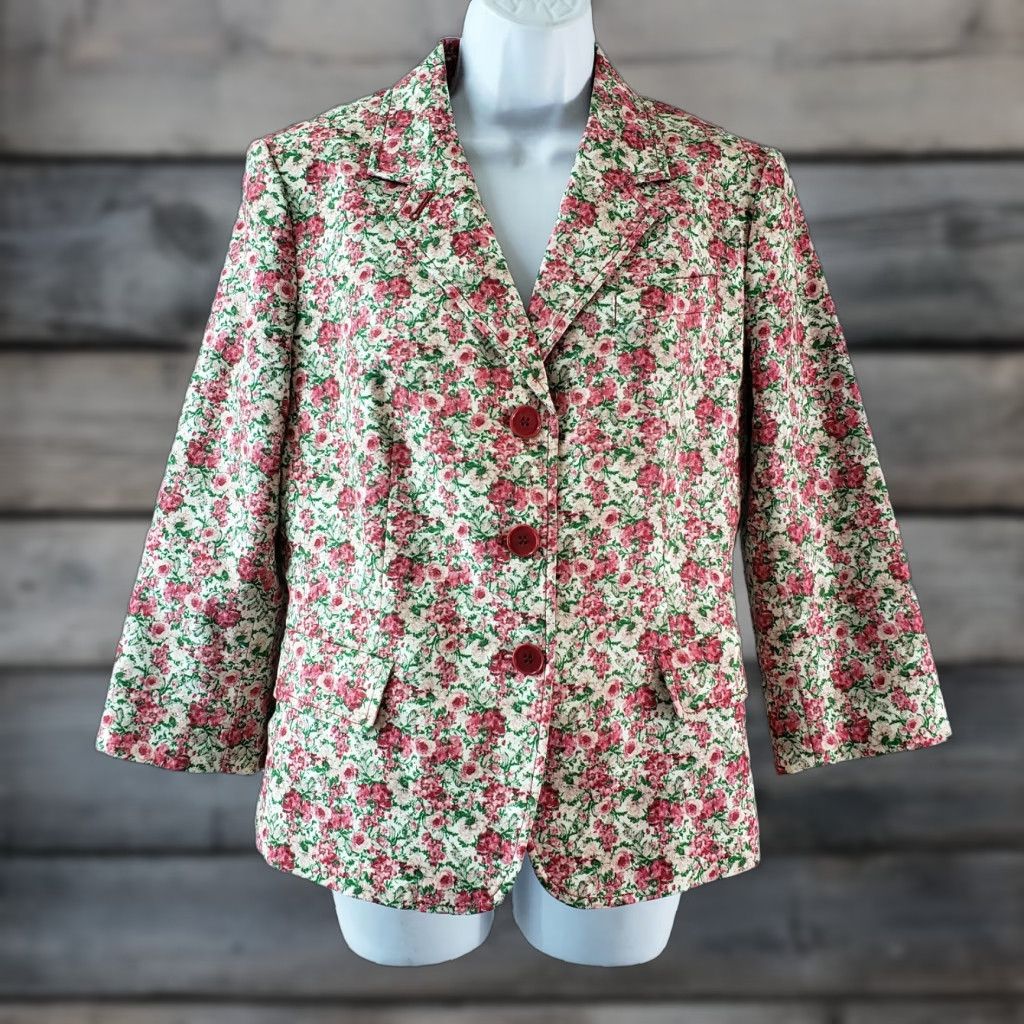 Talbots Talbots Blazer Womens Size 12 Pink Floral 3/4 Sleeve Cotton Blend Button Front Modern Casual Womens Size XL / US 12-14 / IT 48-50 - 1 Thumbnail