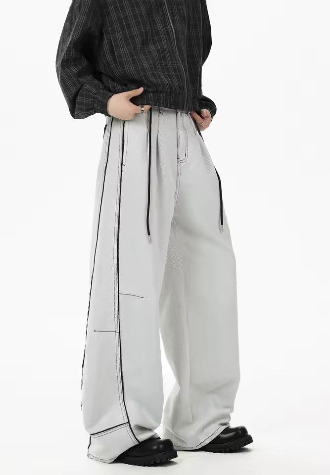 Jean Streetwear Hip Hop Grey White Wide Leg Baggy Jeans Pants Size US 29 - 4 Thumbnail