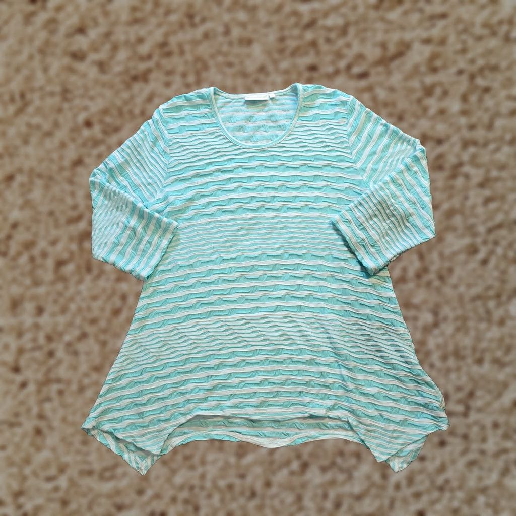 Vintage Lulu B Top Womens M Green Striped 3/4 Sleeve Textured Stretch Tunic Casual Shirt Blouse Womens Size M / US 6-8 / IT 42-44 - 1 Thumbnail
