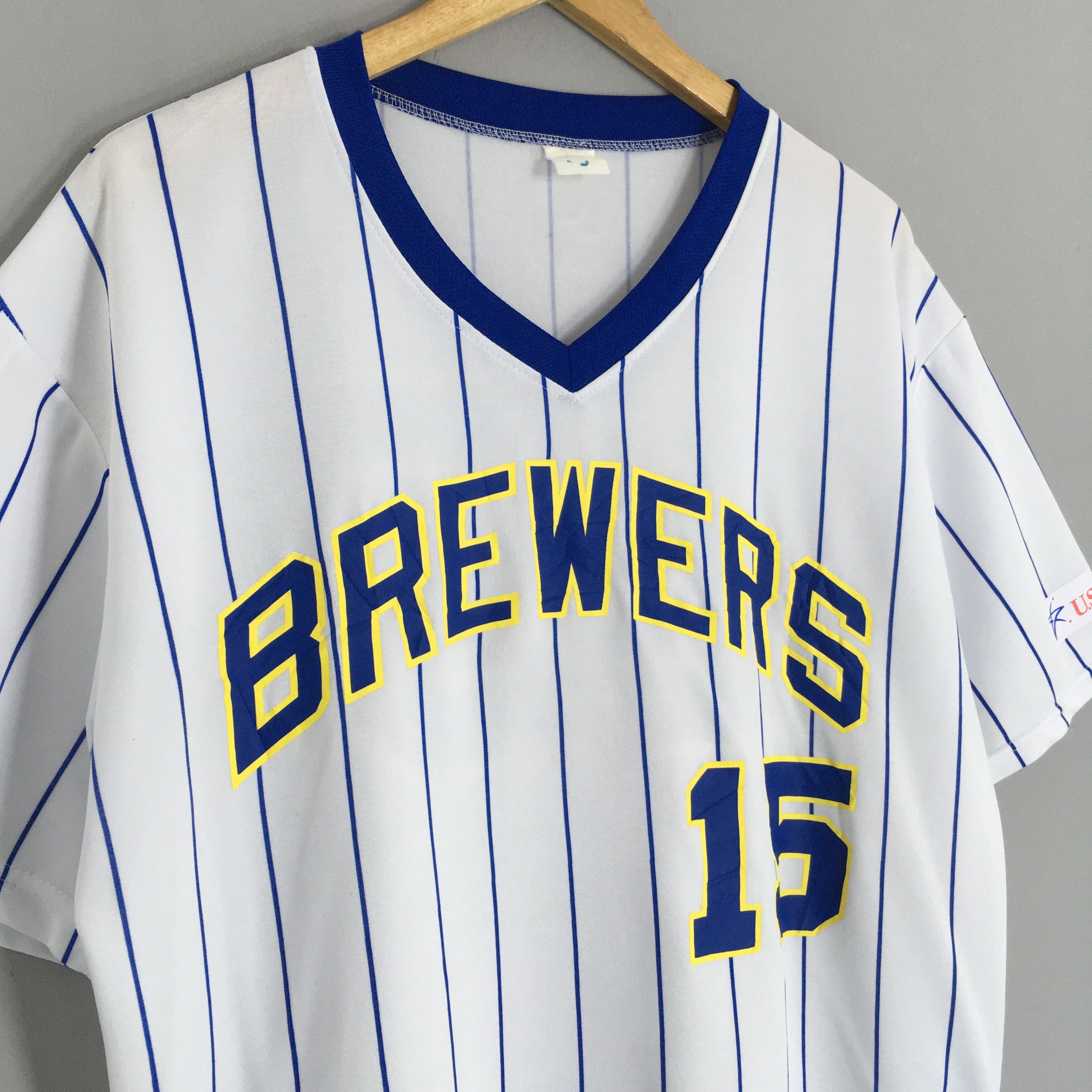MLB × Majestic Vintage Milwaukee Brewers Baseball Striped Jersey Large Size US L / EU 52-54 / 3 - 3 Thumbnail