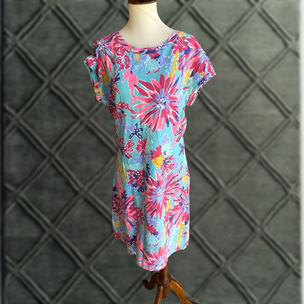 Lilly Pulitzer VINTAGE Lilly Pulitzer Anastasia Dress Shift Women L Blue Button-Back EUC Shirt Girls may vary Size L / US 10 / IT 46 - 1 Thumbnail