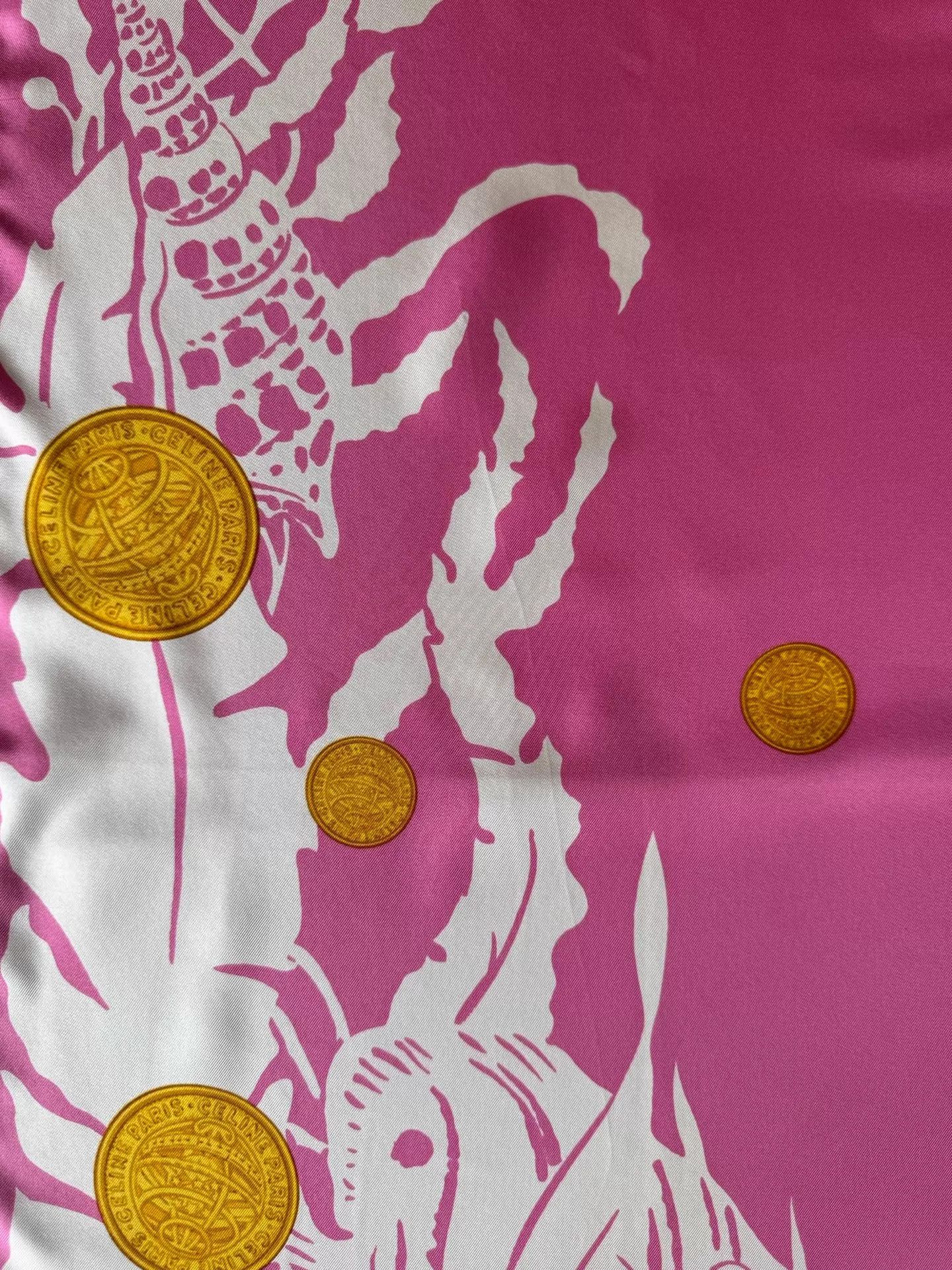 Celine Celine Vintage Pink Gold Coin Silk 90cm Scarf Underwater Size ONE SIZE - 9 Thumbnail