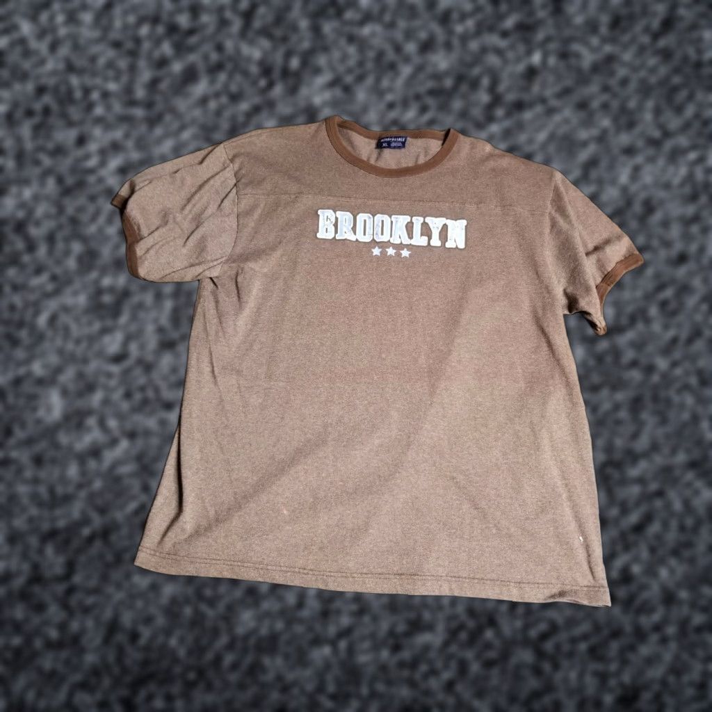 Aeropostale VINTAGE Aeropostale Men's XL T-shirt Brooklyn Graphic Ringer Distressed Crew Neck Short Sleeve Cotton Brown Size US XL / EU 56 / 4 - 1 Thumbnail