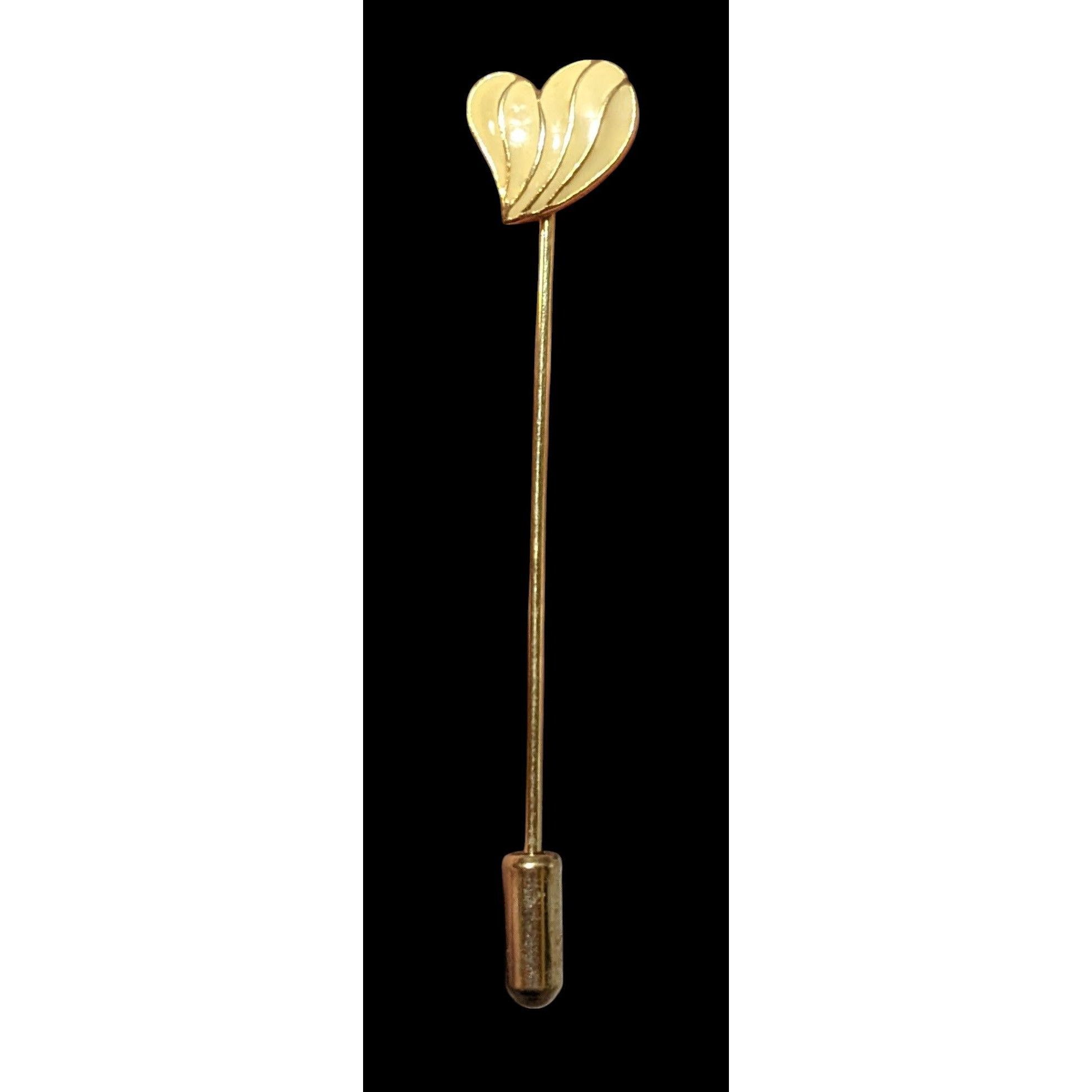 Other Vintage Gold Tone And Cream Enamel Heart Stick Pin Size ONE SIZE - 2 Thumbnail