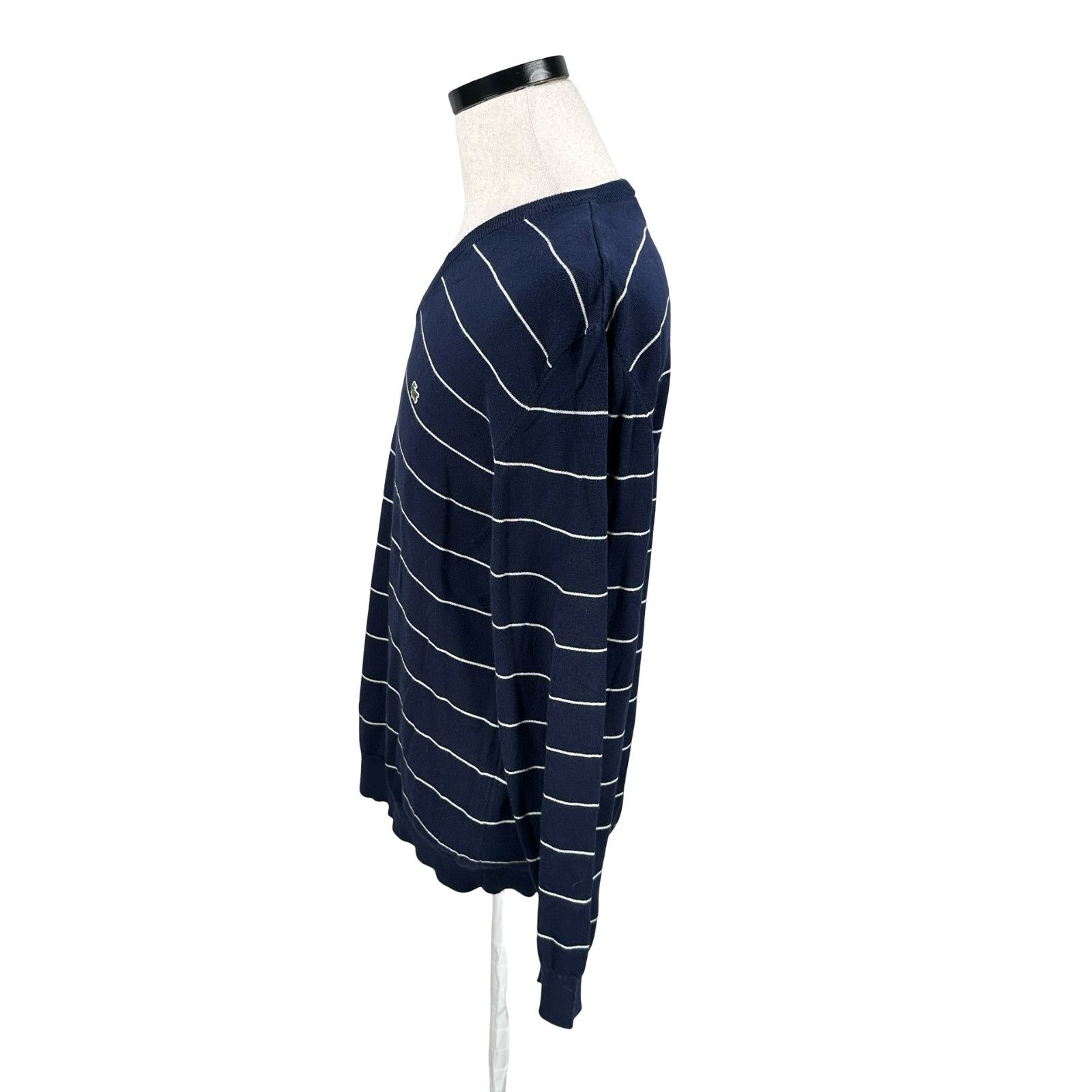 Lacoste Lacoste Sweater Men 6 Blue White Striped Cotton V-Neck Logo Size US L / EU 52-54 / 3 - 3 Thumbnail