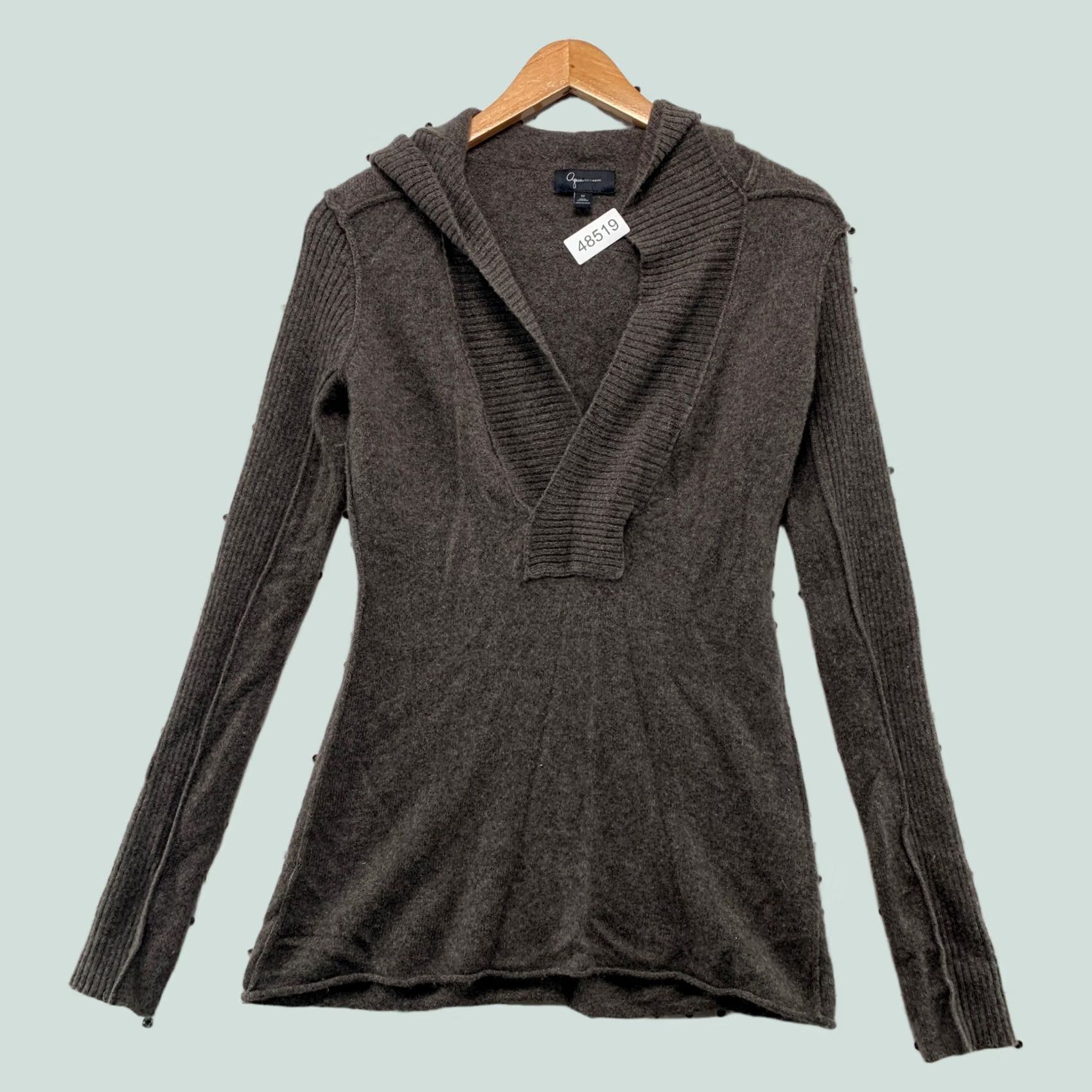 AQUA Aqua Cashmere Hooded Sweater Womens Medium Brown 100% Cashmere V Neck Pullover Size M / US 6-8 / IT 42-44 - 1 Thumbnail