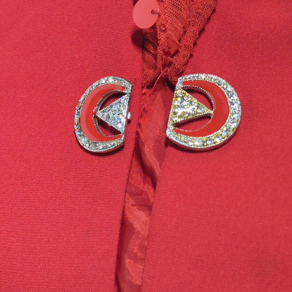 Designer Moshita Coture Red Ruffled Blazer With Rhinestones Sz 16 Size XXL / US 16-18 / IT 52-54 - 6 Thumbnail