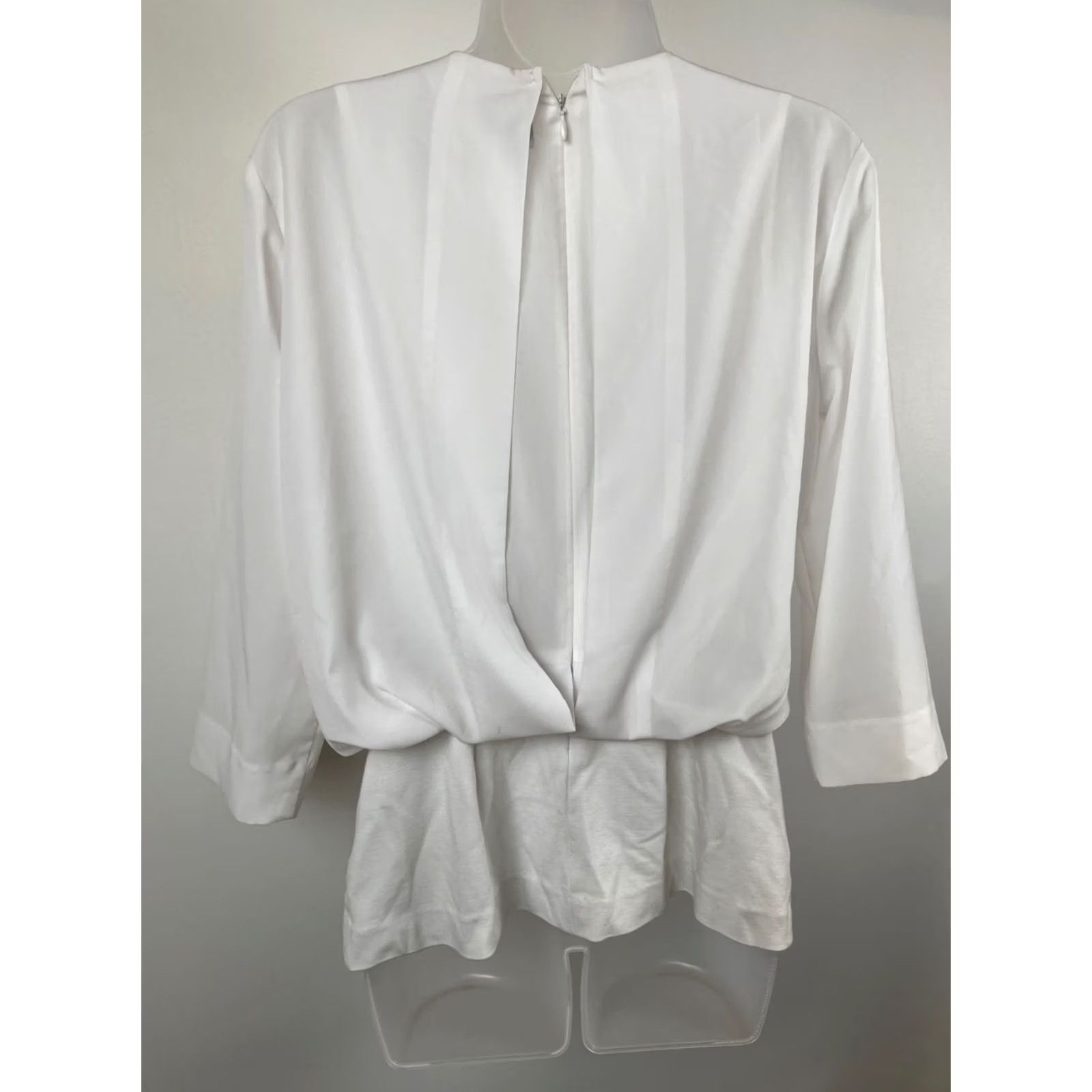 Vintage Cabi Blouse Womens Small White Draped Faux Wrap 3/4 Sleeve Zip Back Top Shirt Size S / US 4 / IT 40 - 5 Thumbnail
