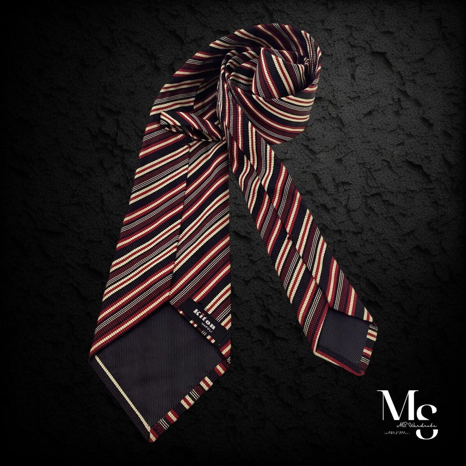 Kiton KITON NAPOLI 7Fold Burgundy Striped Silk Tie Made In Italy W Size ONE SIZE - 1 Thumbnail