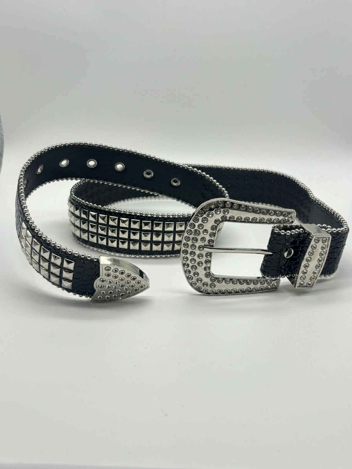 Japanese Brand × Vintage D2 - Rhinestone Studded Buckle Belt Size 30 - 6 Thumbnail