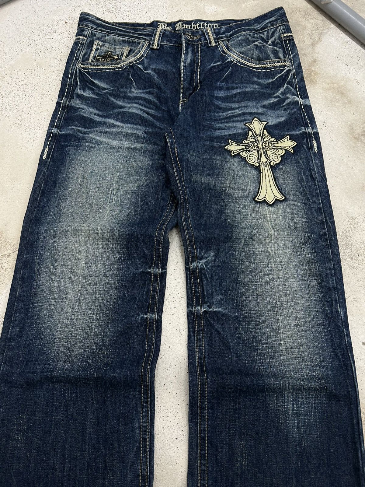 Le Grande Bleu (L.G.B.) Baggy Embroidered Jeans Be Ambition Brand Design Cross Patch Size US 34 / EU 50 - 3 Thumbnail