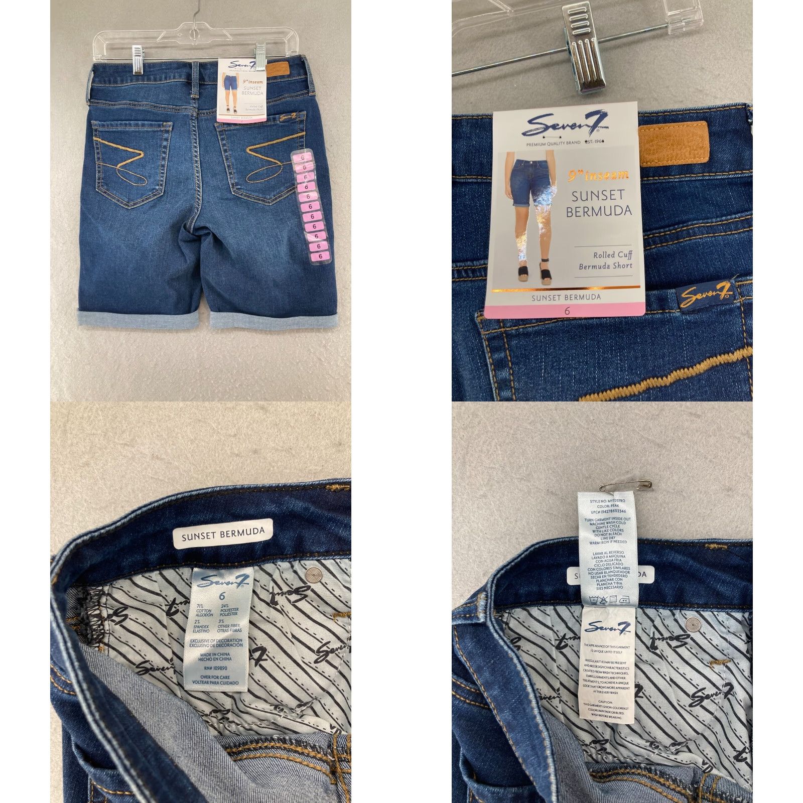 Vintage Seven7 Bermuda Shorts Womens 6 Sunset NWT Stretch Denim Cotton Spandex Blue Mid Rise Flat Front Casual Womens 90s? Size 28" / US 6 / IT 42 - 8 Thumbnail