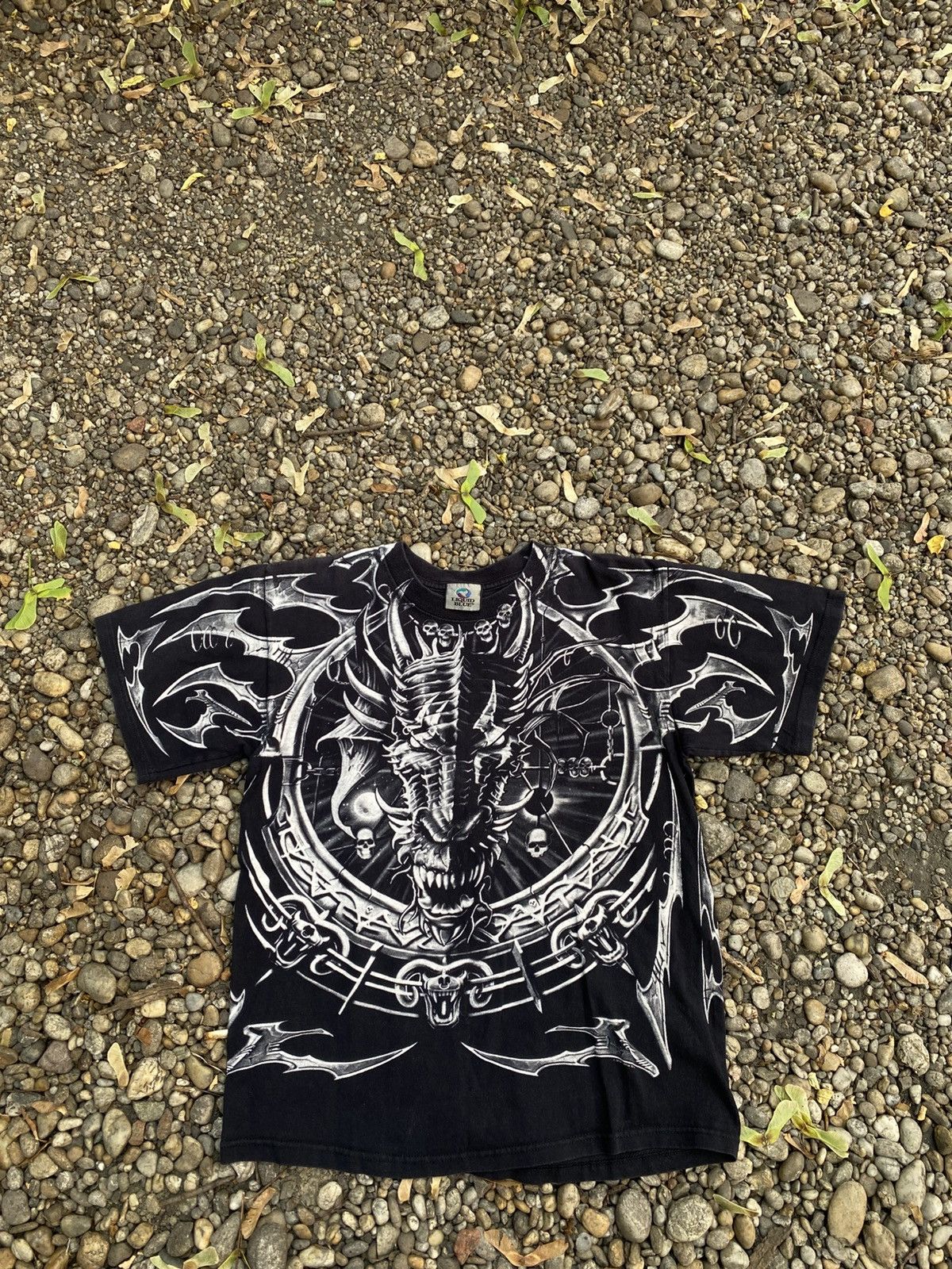 Liquid Blue Overprinted Y2K T-Shirt